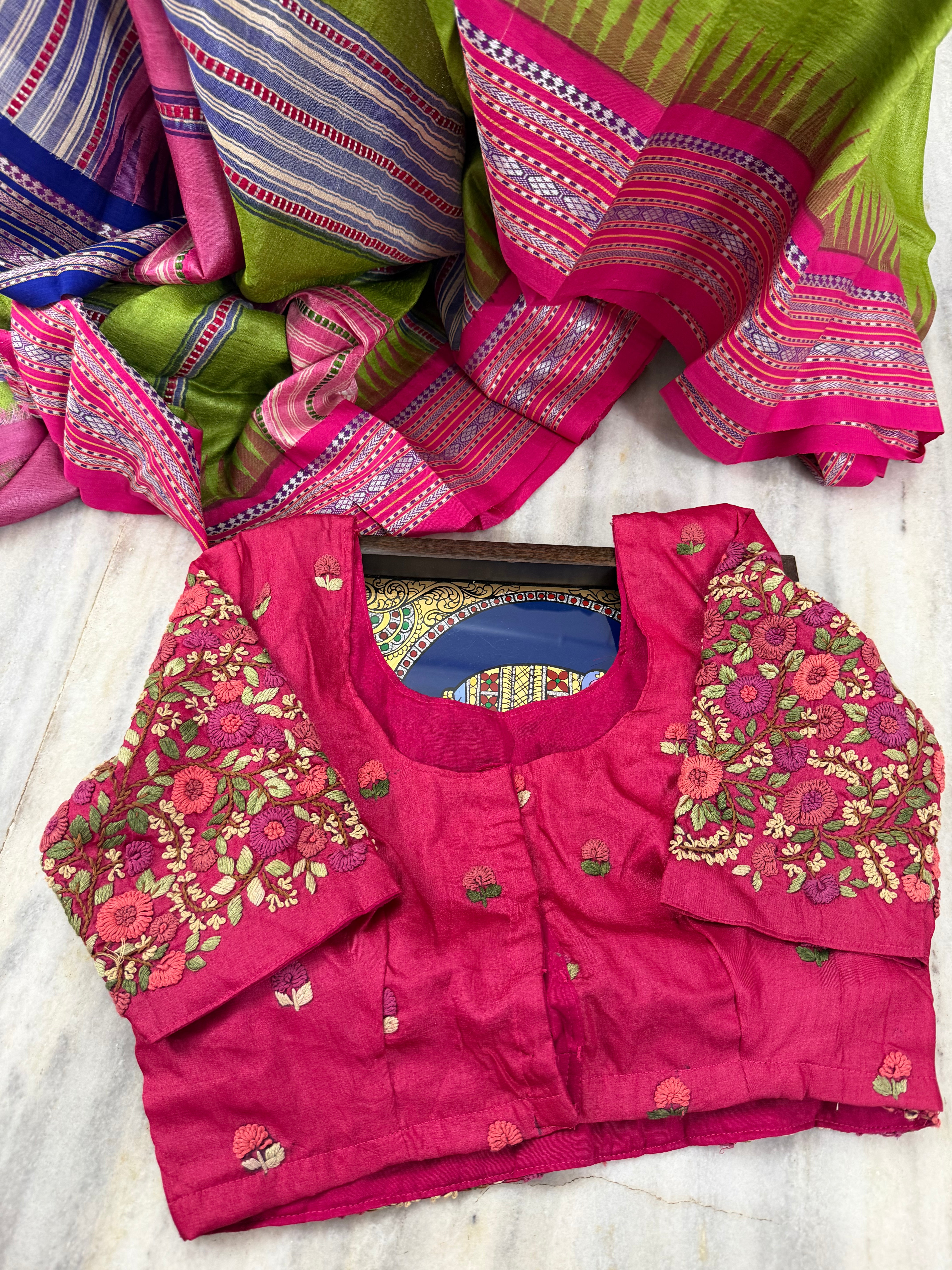Handcrafted Ready to Wear Blouse - French Knot Embroidery (Hot Pink)