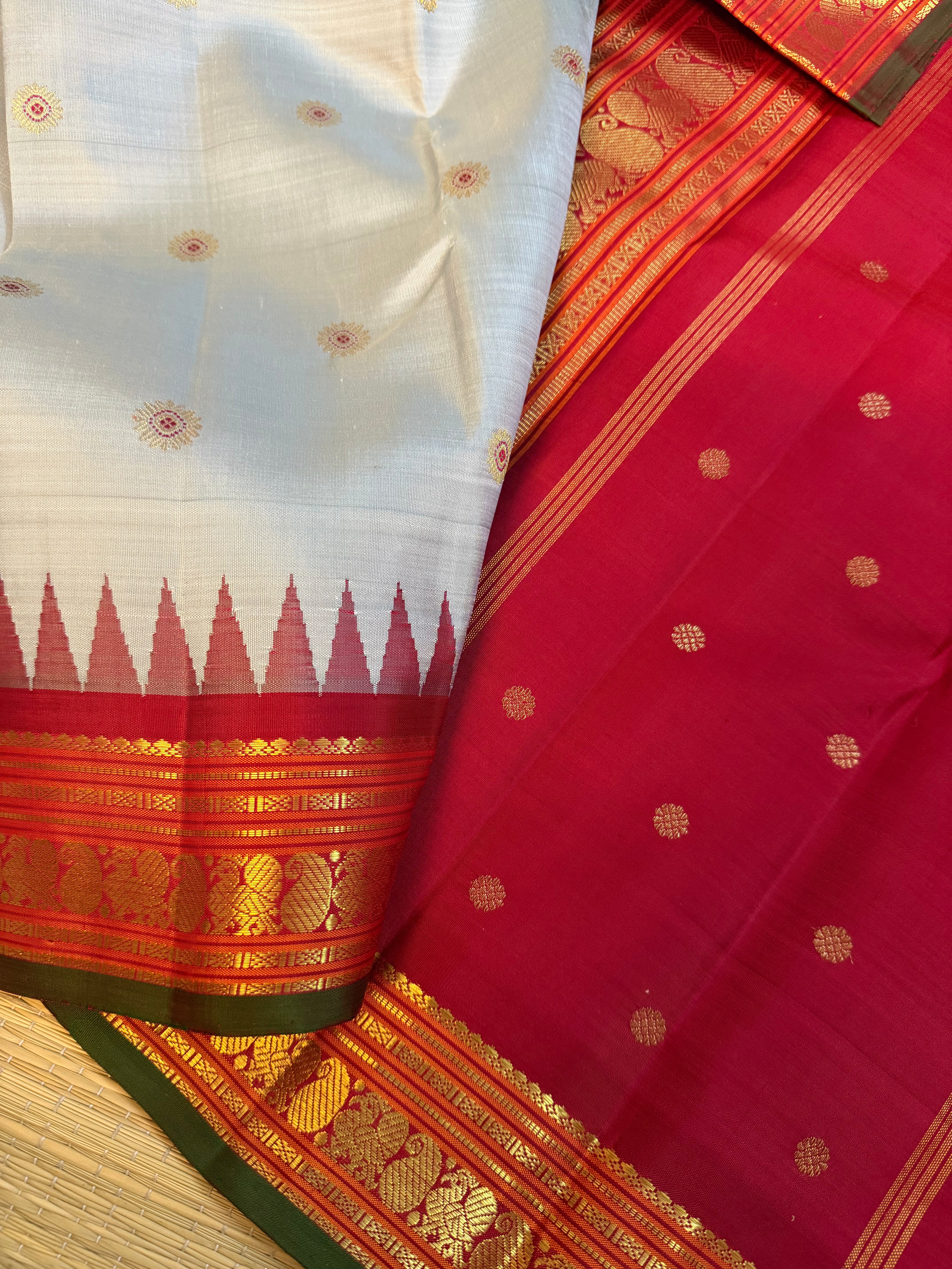 MYTHILI : Vintage Inspired Korvai Kanjivaram (Powder blue Grey)