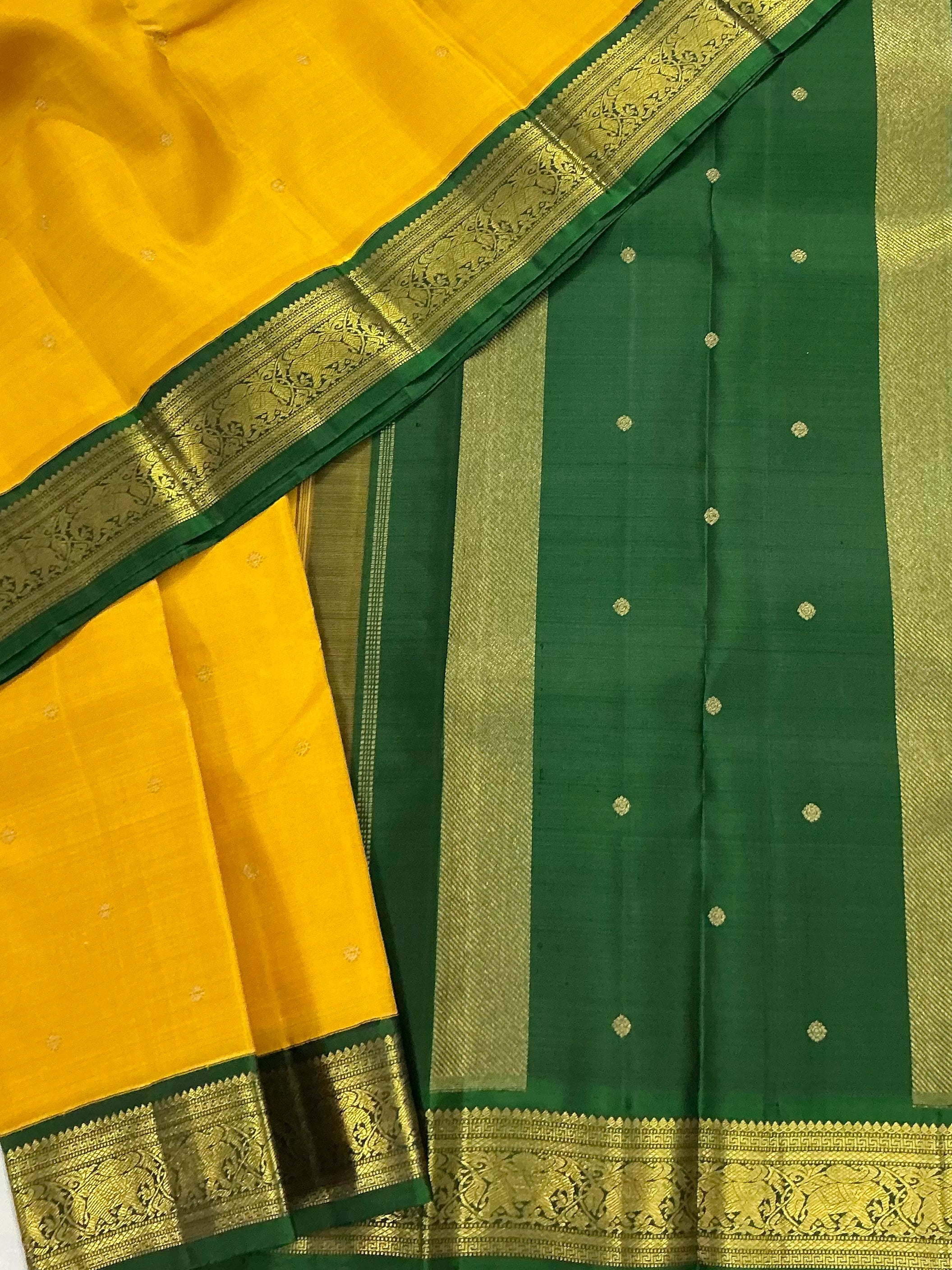 MYTHILI : Vintage Korvai Kanjivaram (Mango Yellow and Green)