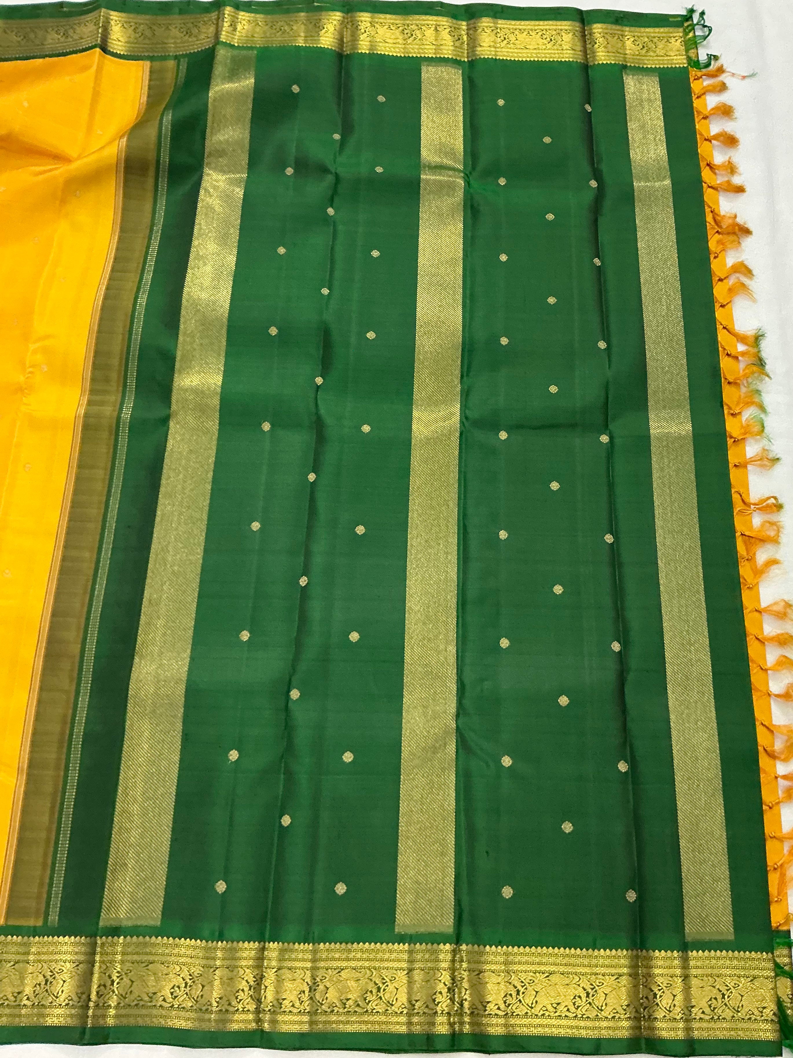 MYTHILI : Vintage Korvai Kanjivaram (Mango Yellow and Green)