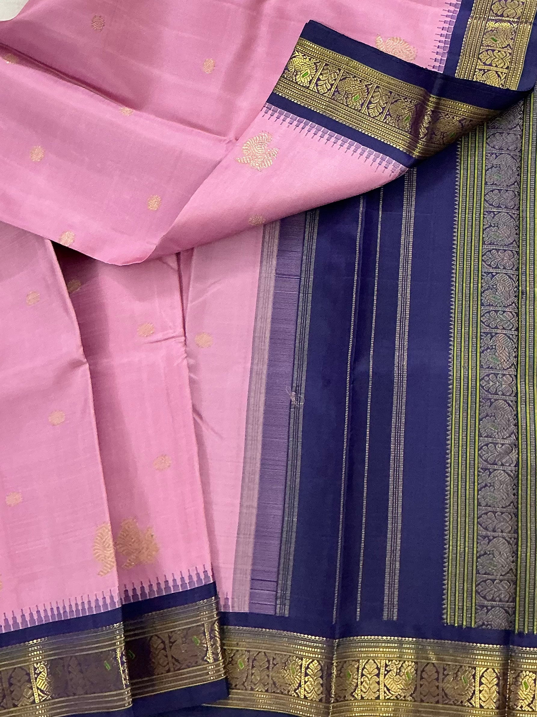 MYTHILI : Vintage Korvai Kanjivaram (Lavender Pink & Navy)