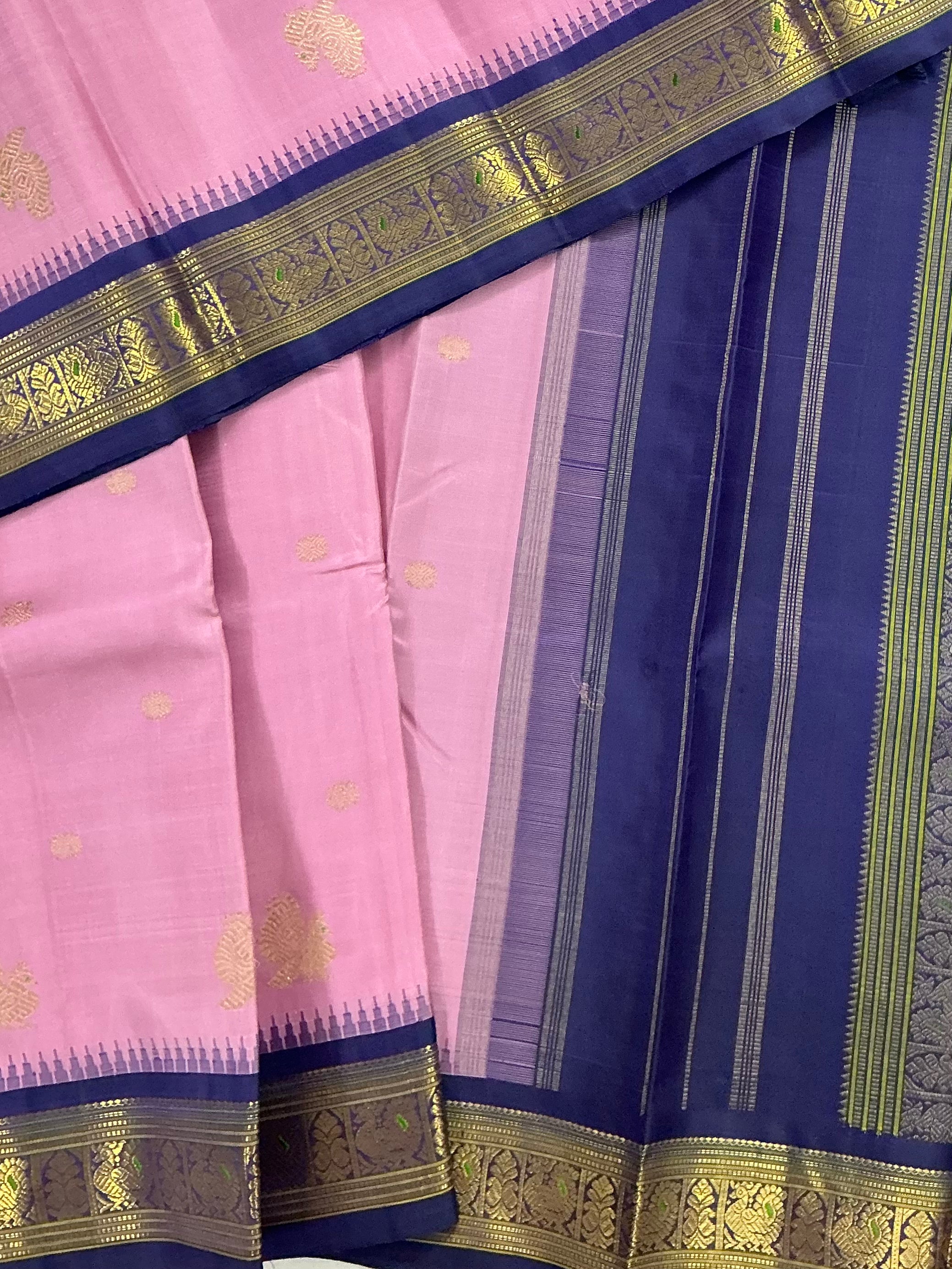 MYTHILI : Vintage Korvai Kanjivaram (Lavender Pink & Navy)