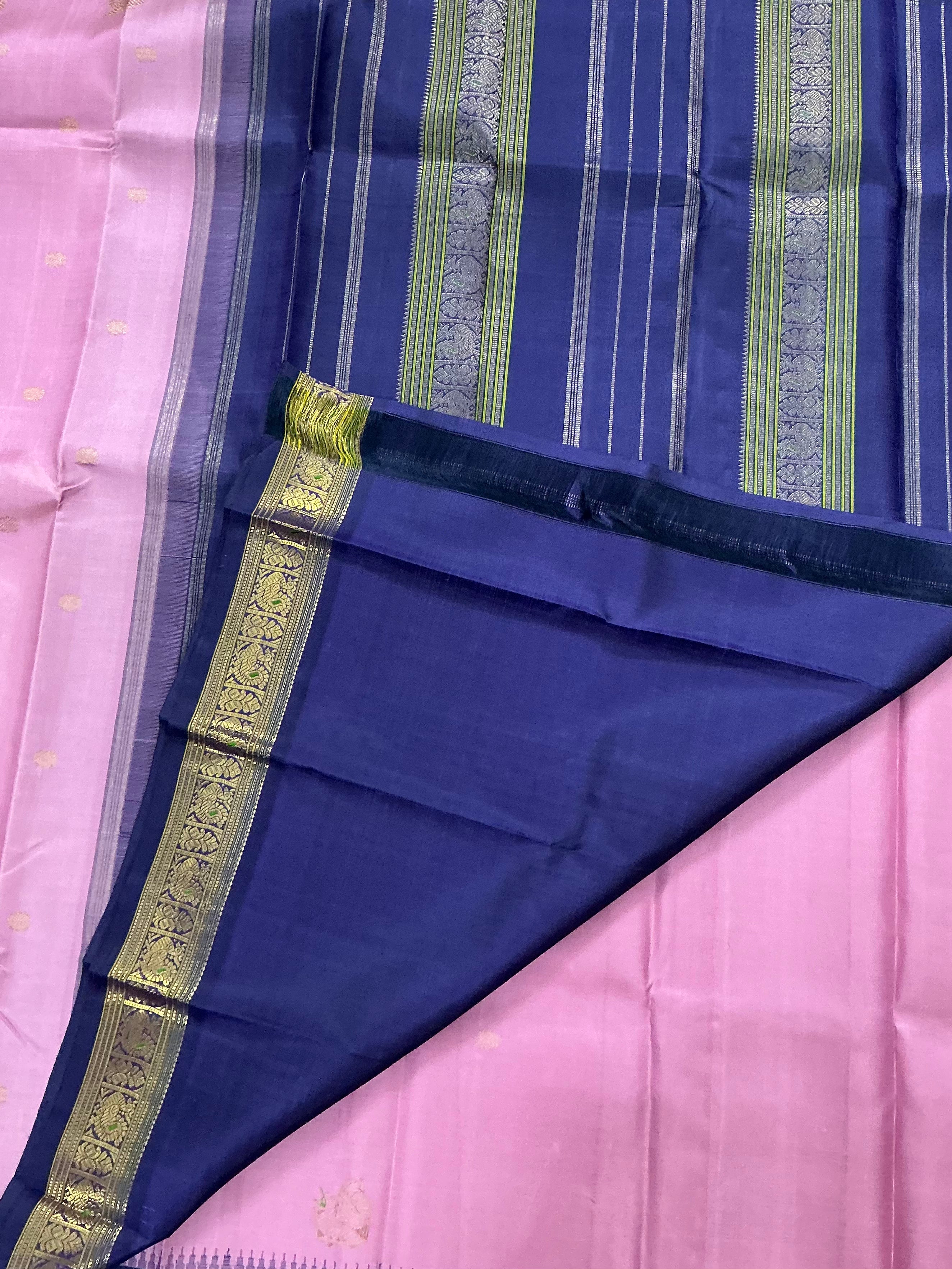 MYTHILI : Vintage Korvai Kanjivaram (Lavender Pink & Navy)