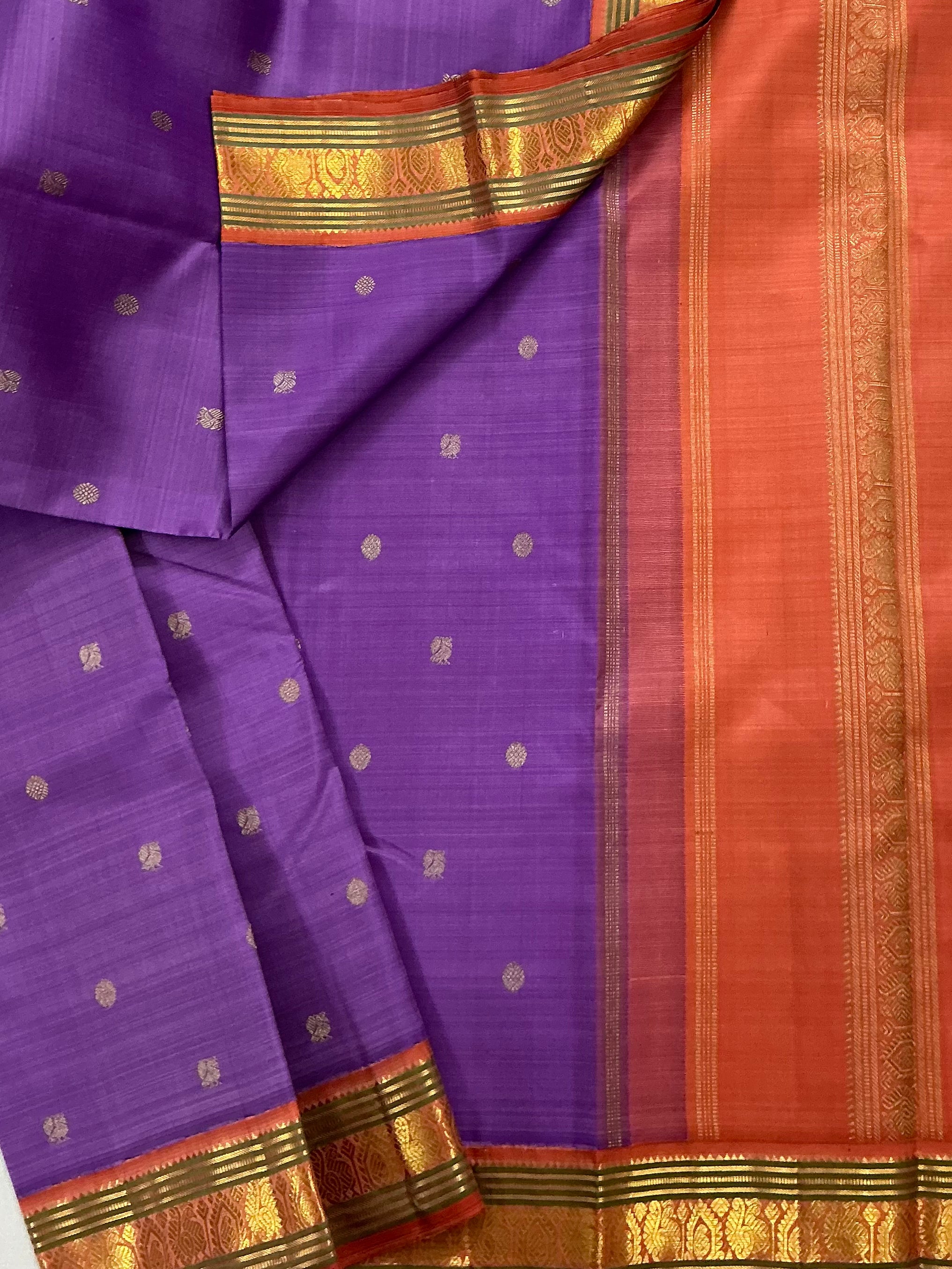 MYTHILI : Vintage Korvai Kanjivaram (Deep Lavender & Rust)