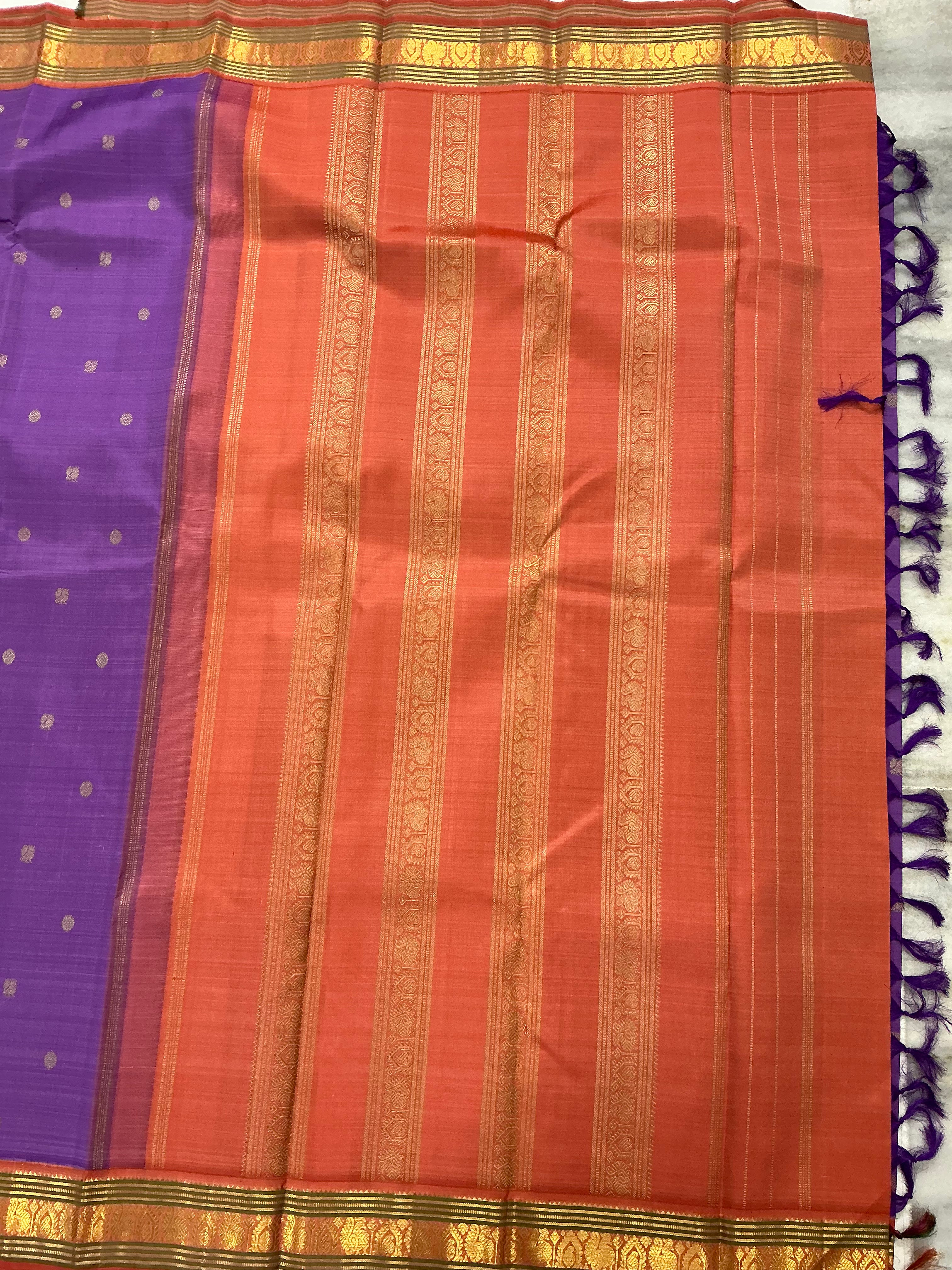 MYTHILI : Vintage Korvai Kanjivaram (Deep Lavender & Rust)