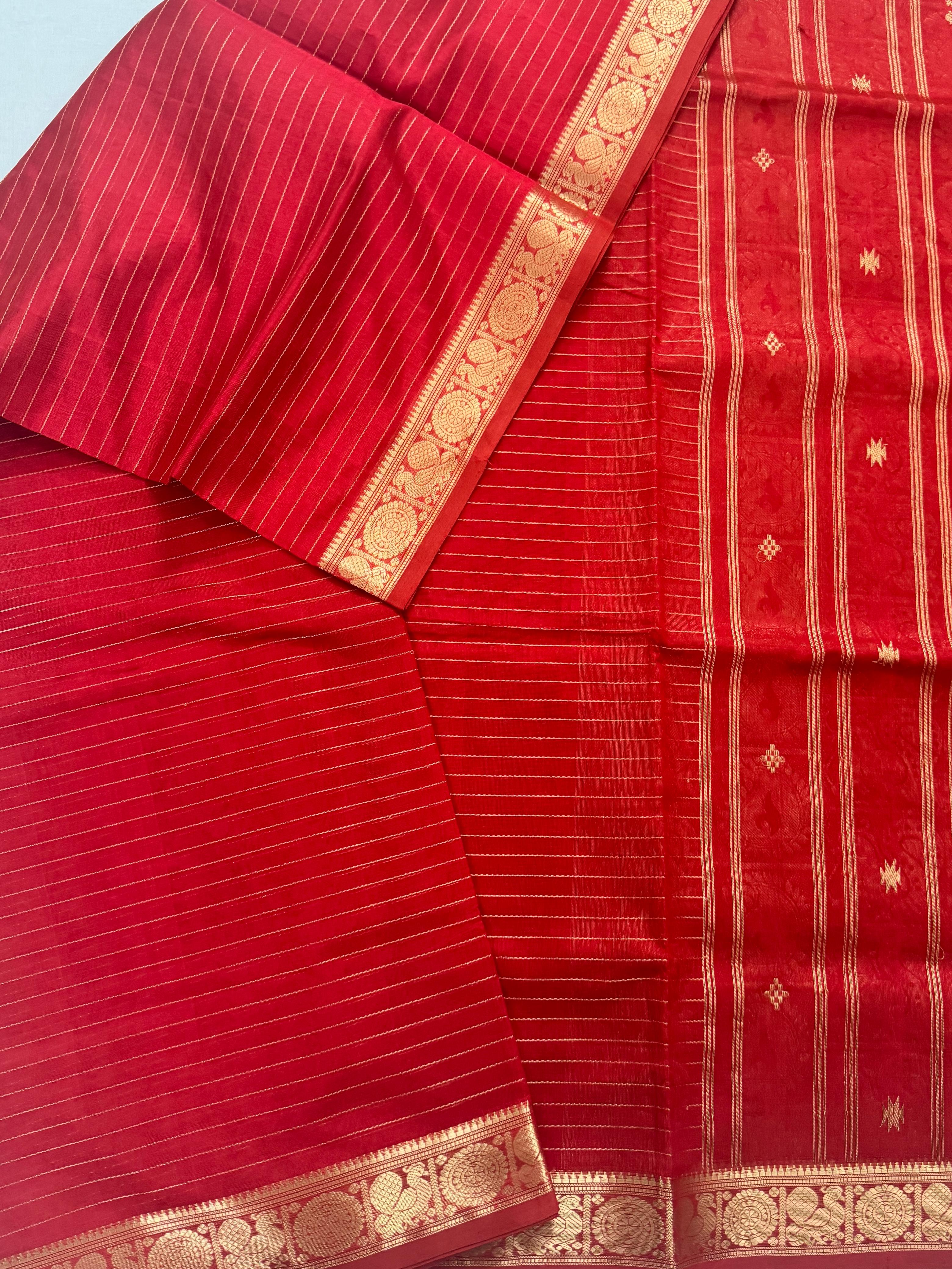 Handwoven Silk Cotton : Yaali Pallu in Sunset Orange