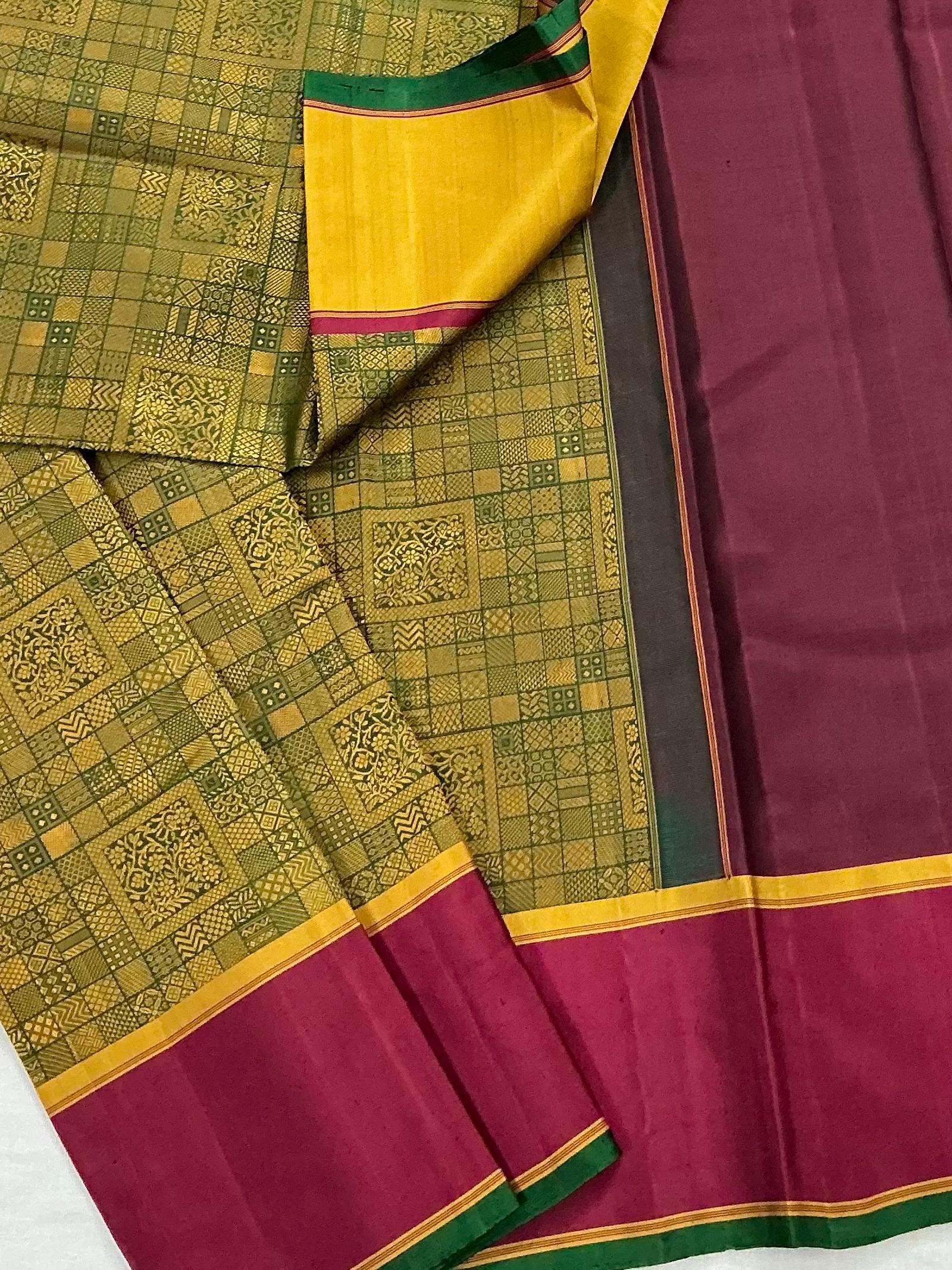 Swara: Varisaipettu with GJ borders (Green with Geometric patterns)