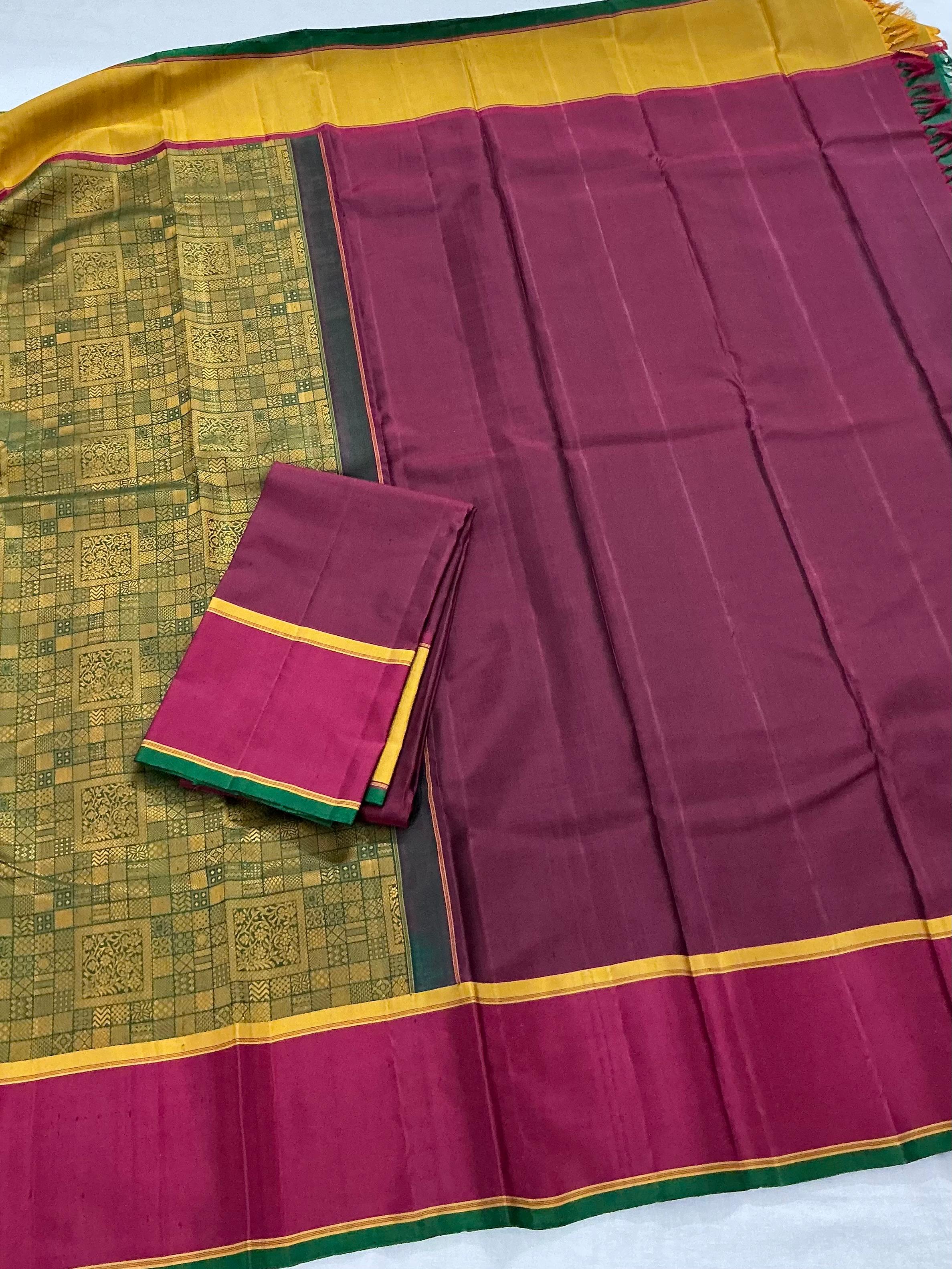 Swara: Varisaipettu with GJ borders (Green with Geometric patterns)