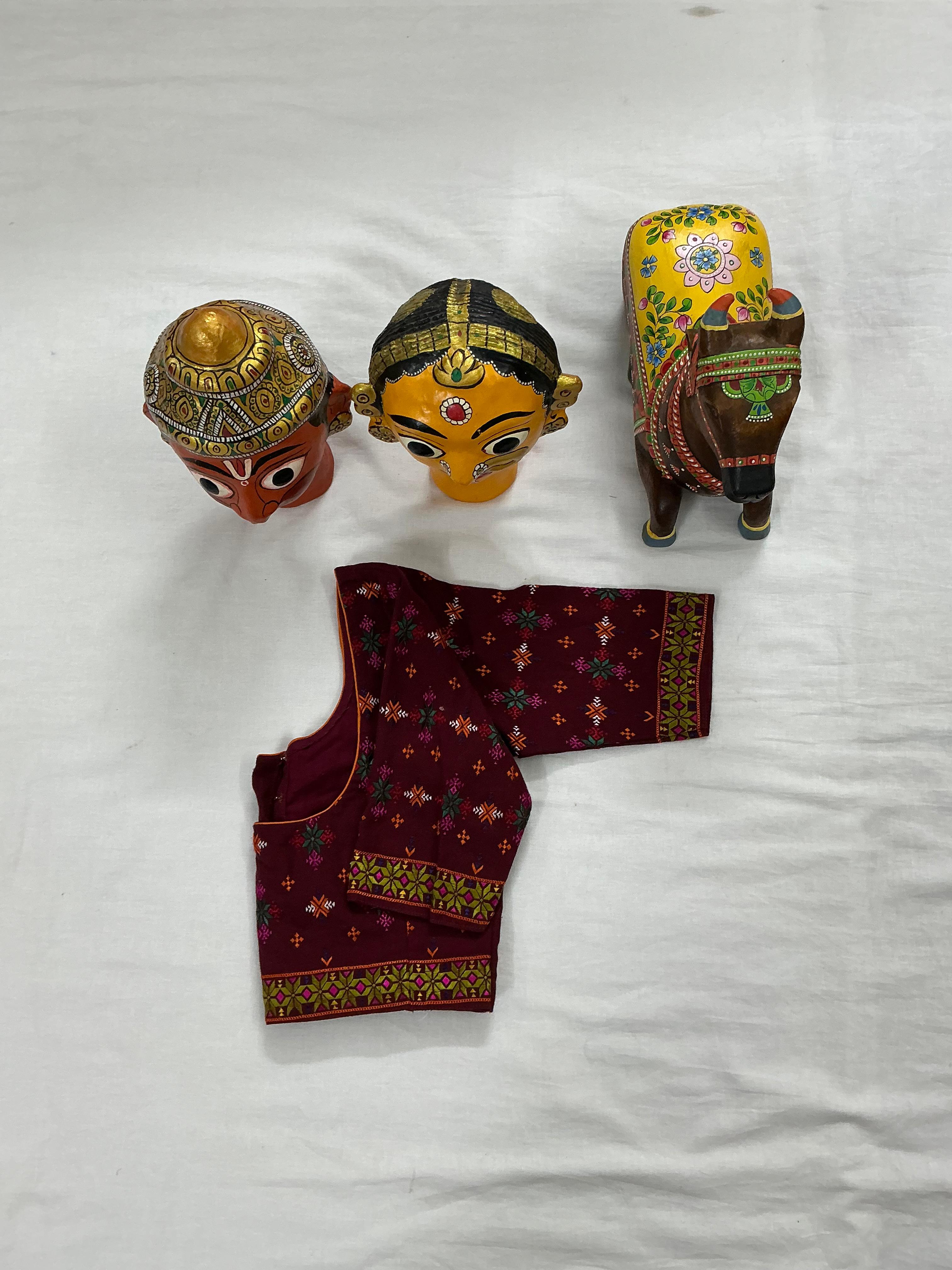 Handcrafted Ready to Wear Cotton Blouse - Maroon (Suf Embroidery)