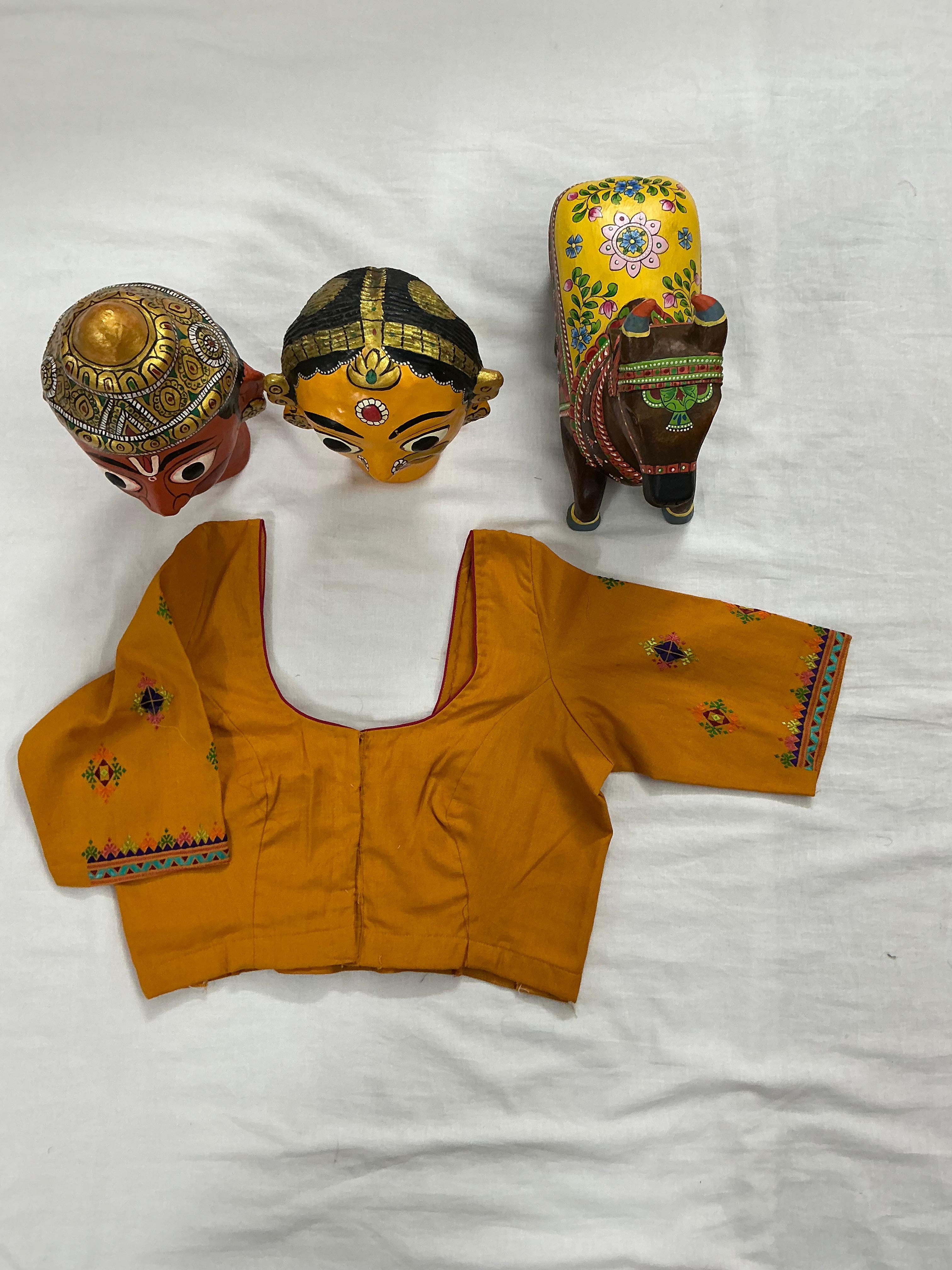 Handcrafted Ready to Wear Cotton Blouse - Mustard (Suf Embroidery)