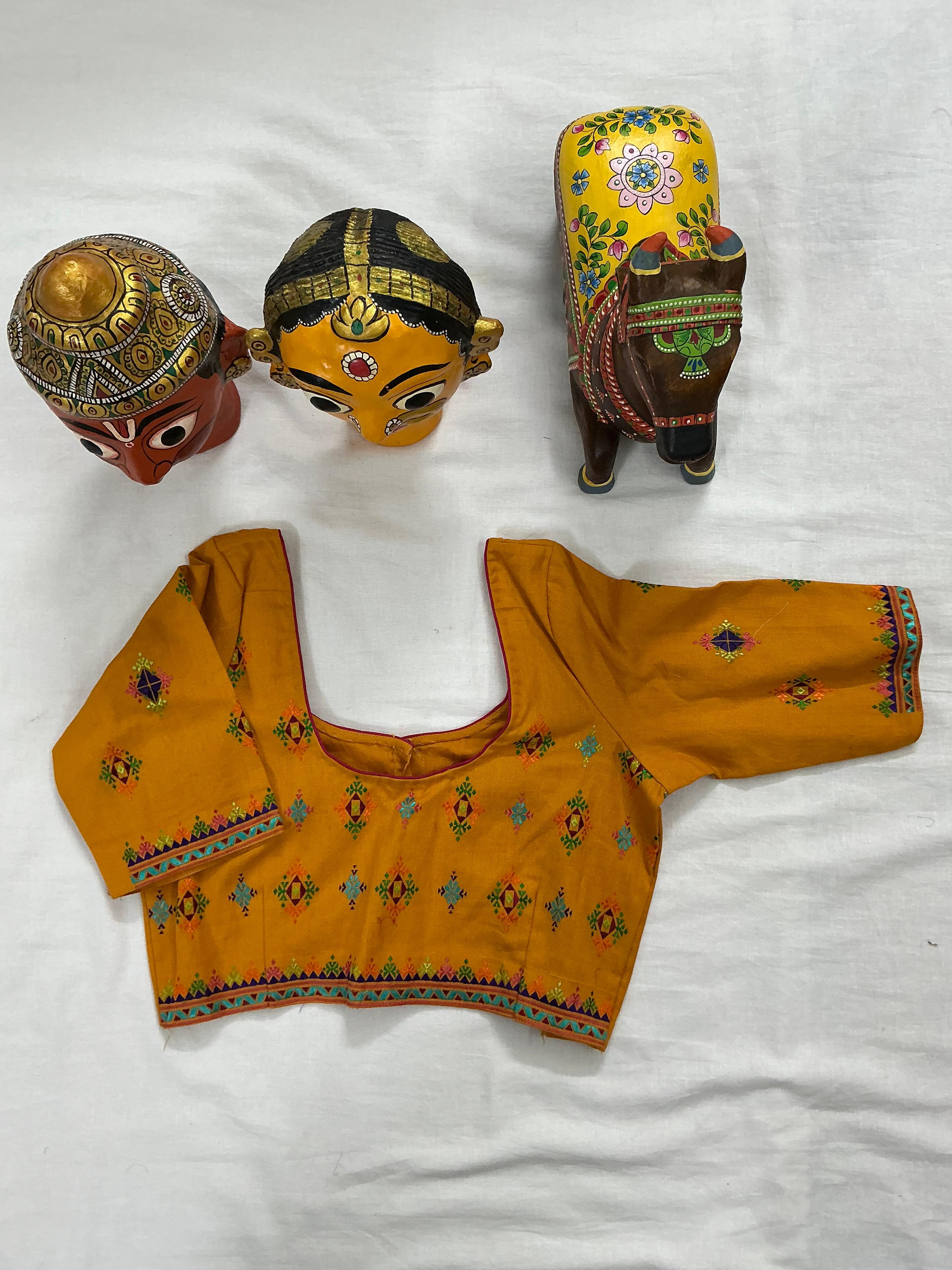Handcrafted Ready to Wear Cotton Blouse - Mustard (Suf Embroidery)