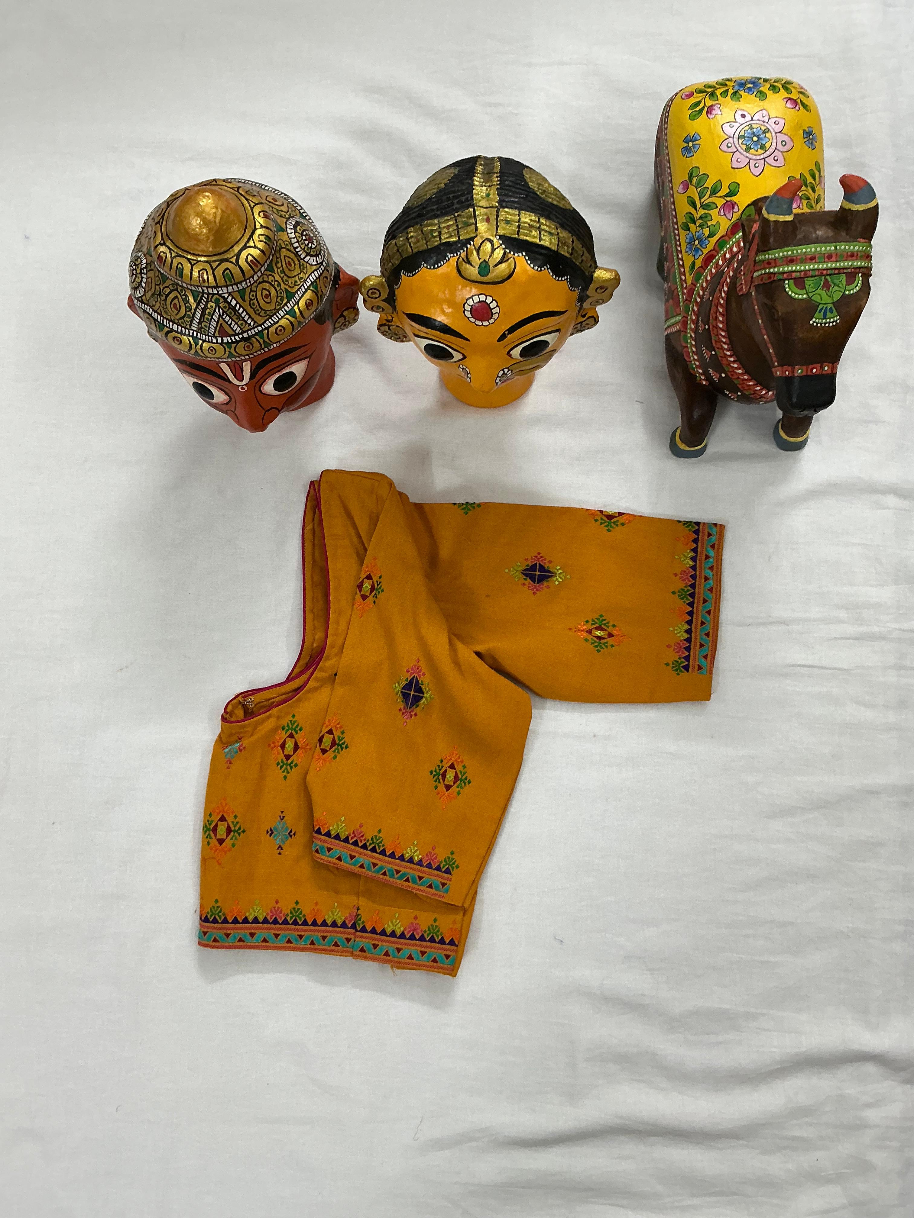 Handcrafted Ready to Wear Cotton Blouse - Mustard (Suf Embroidery)