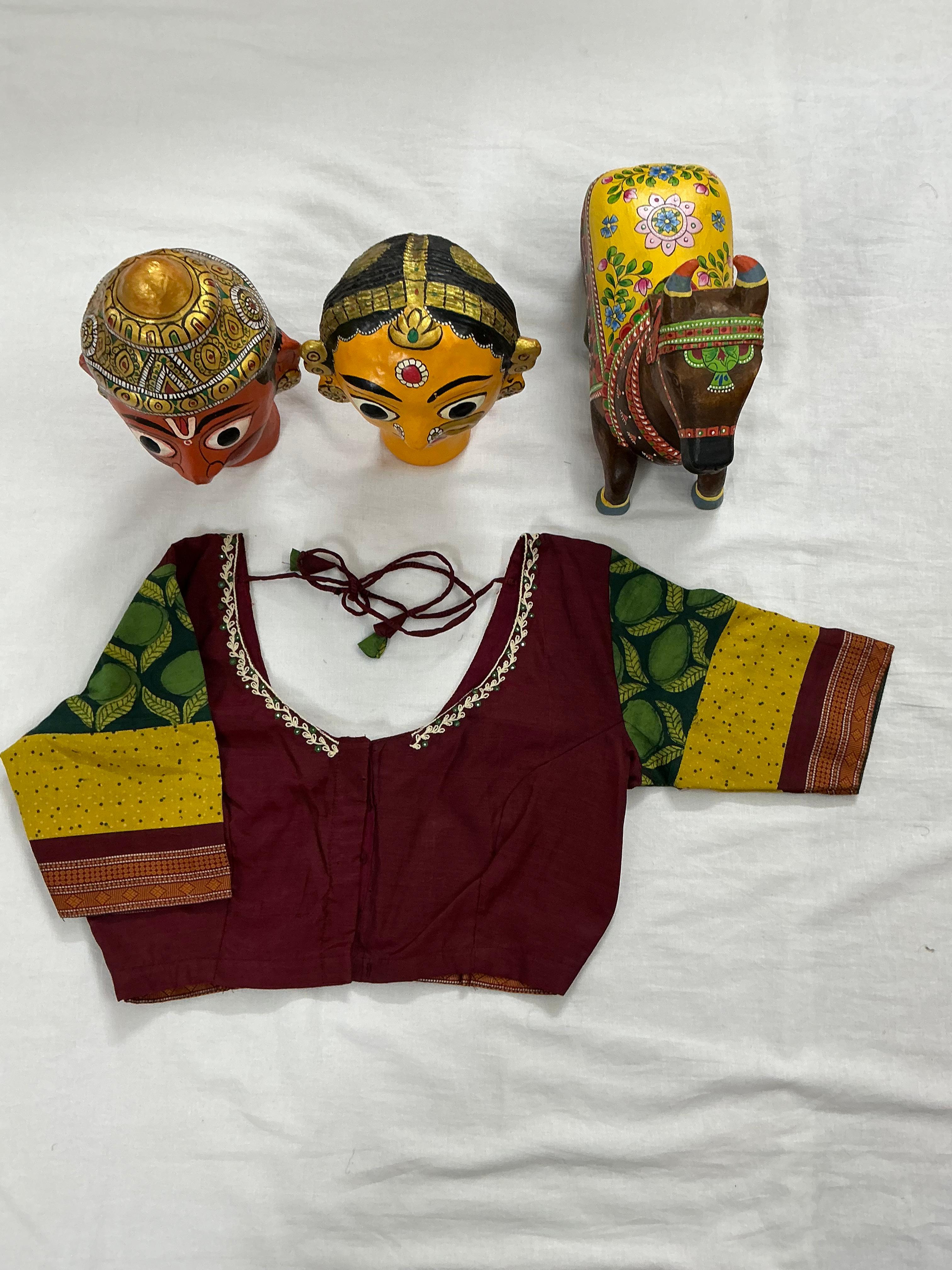 Handcrafted Ready to Wear Cotton Blouse - Maroon