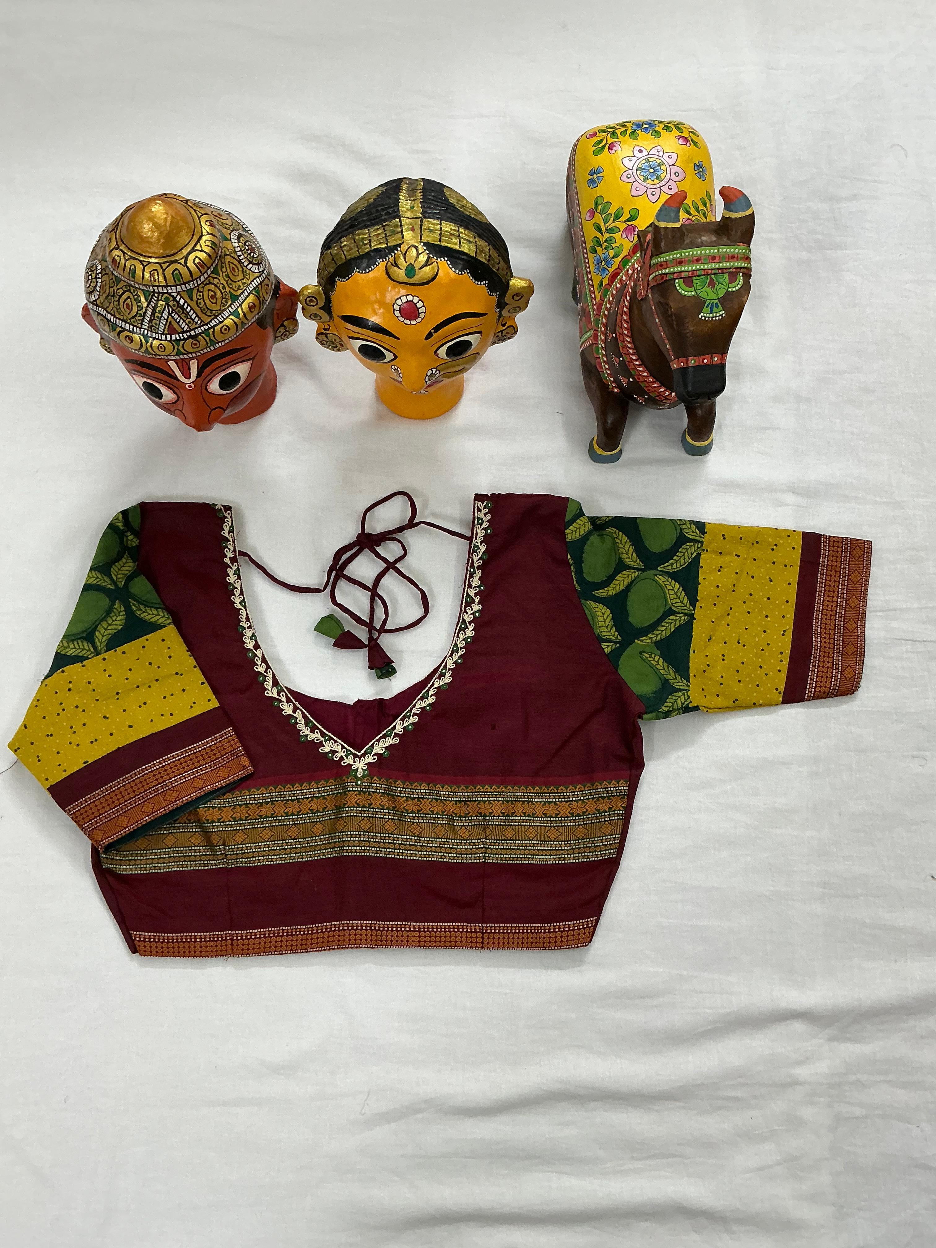 Handcrafted Ready to Wear Cotton Blouse - Maroon