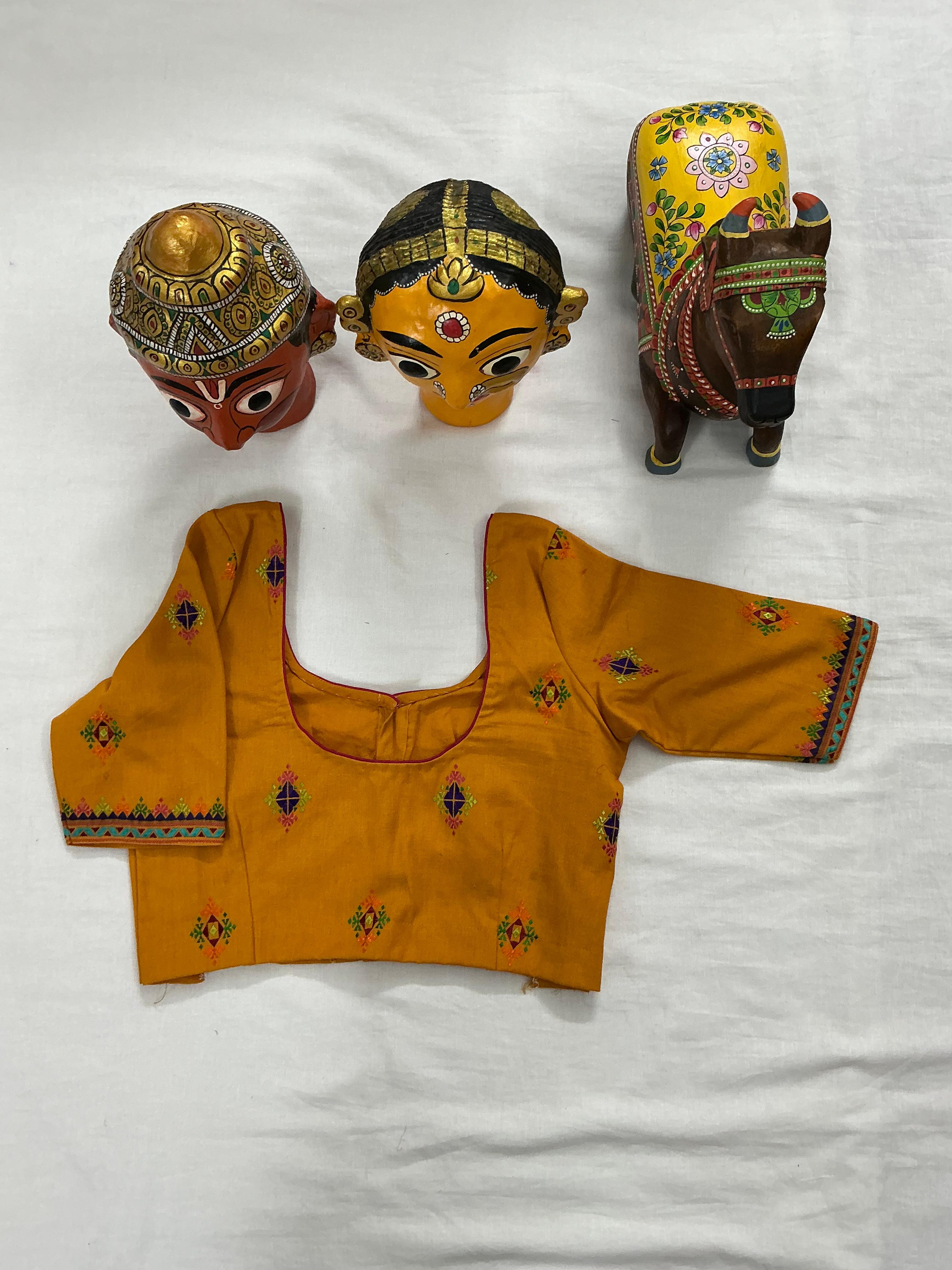 Handcrafted Ready to Wear Cotton Blouse - Mustard (Suf)