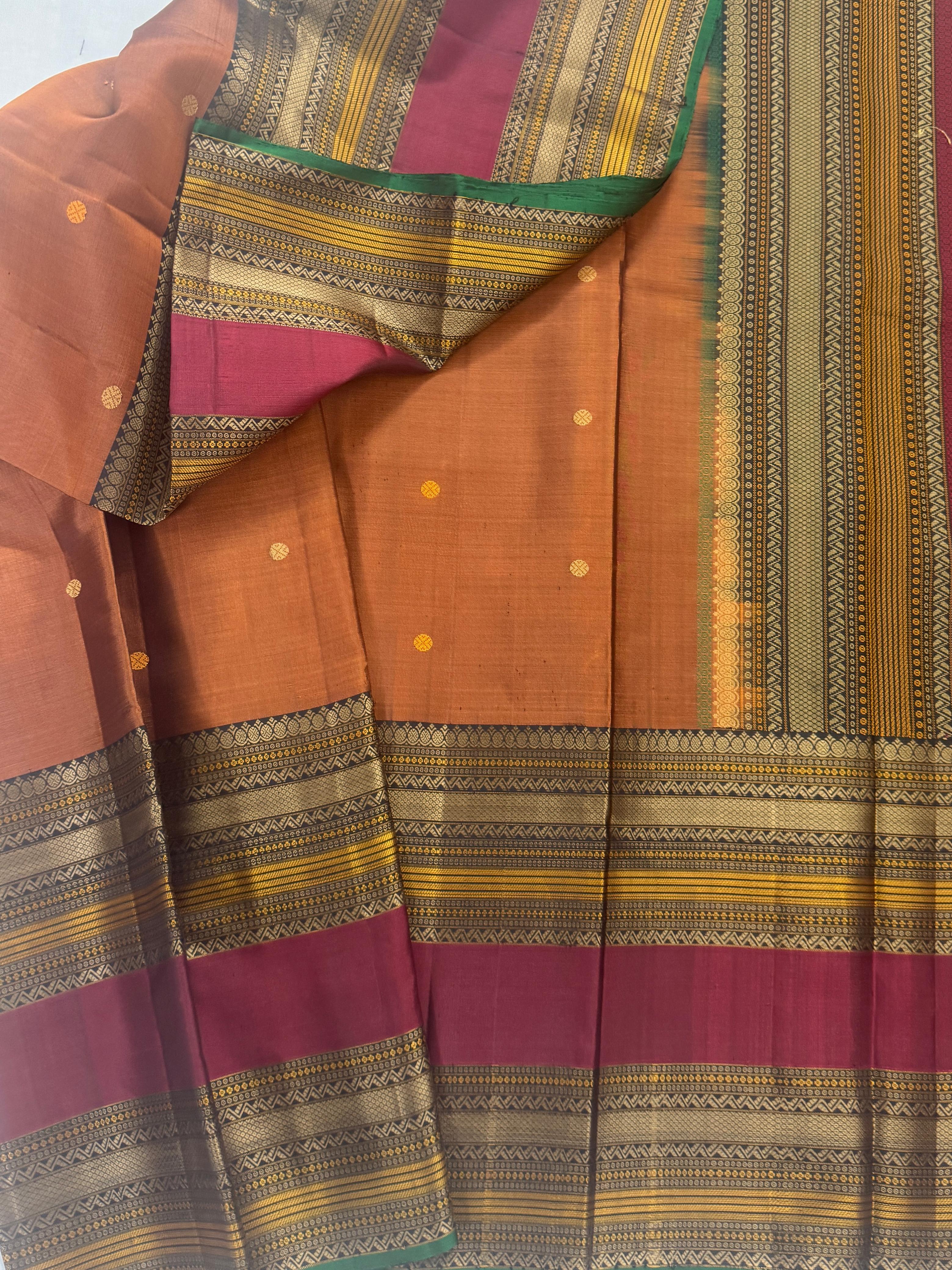No Zari Kanjivaram Soft Silk : Earthy Rust
