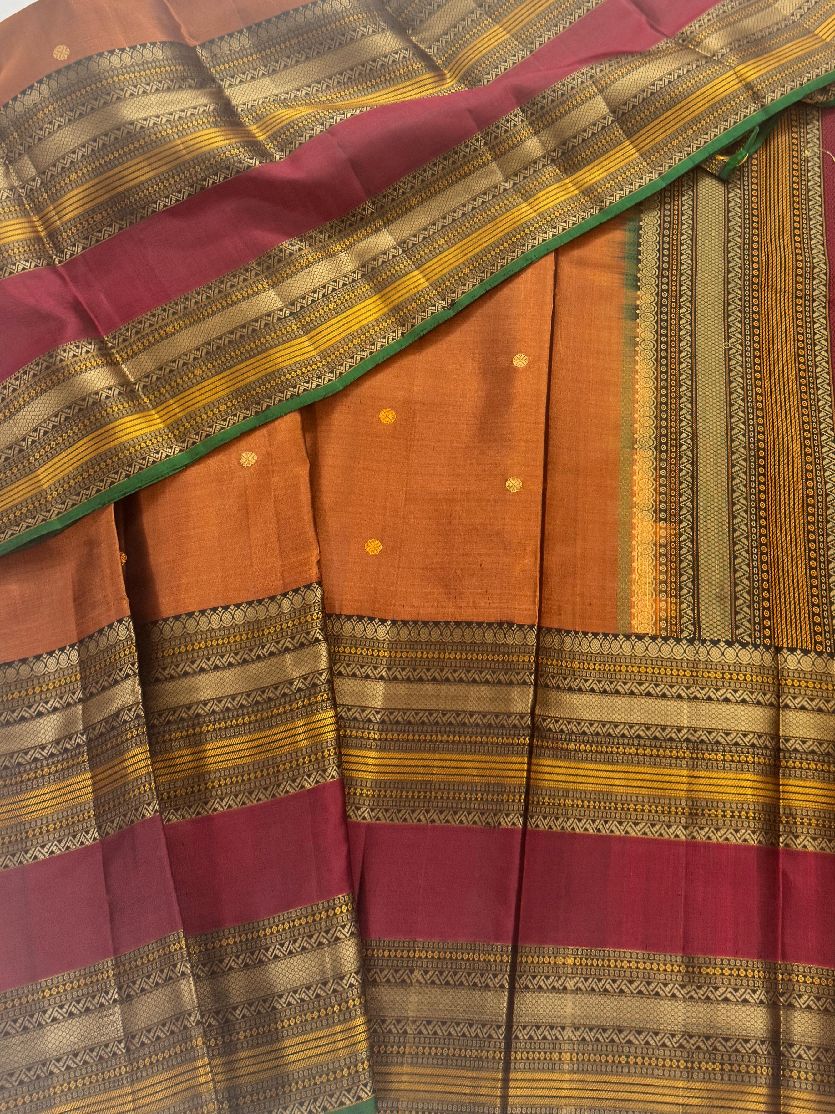 No Zari Kanjivaram Soft Silk : Earthy Rust