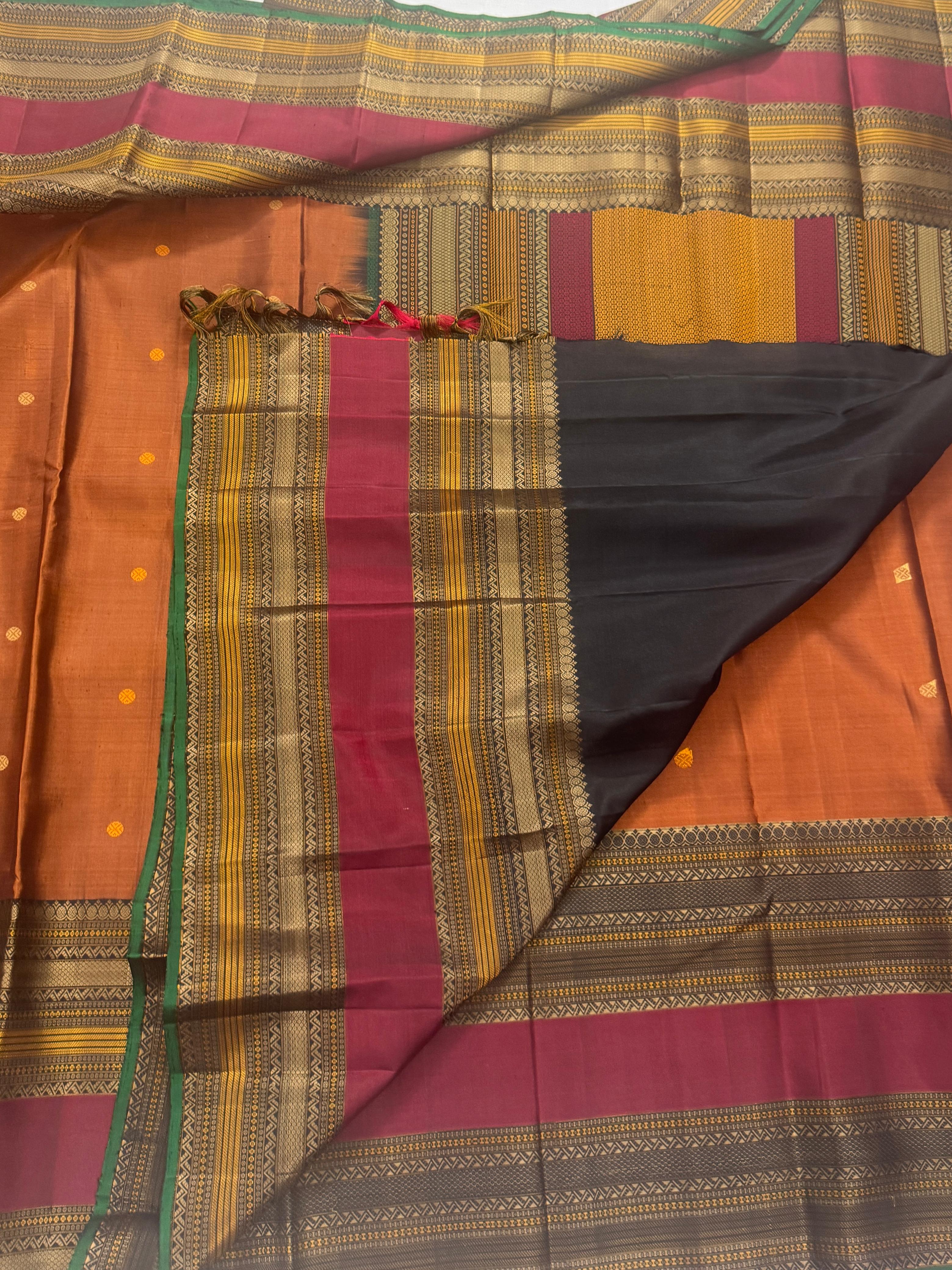 No Zari Kanjivaram Soft Silk : Earthy Rust