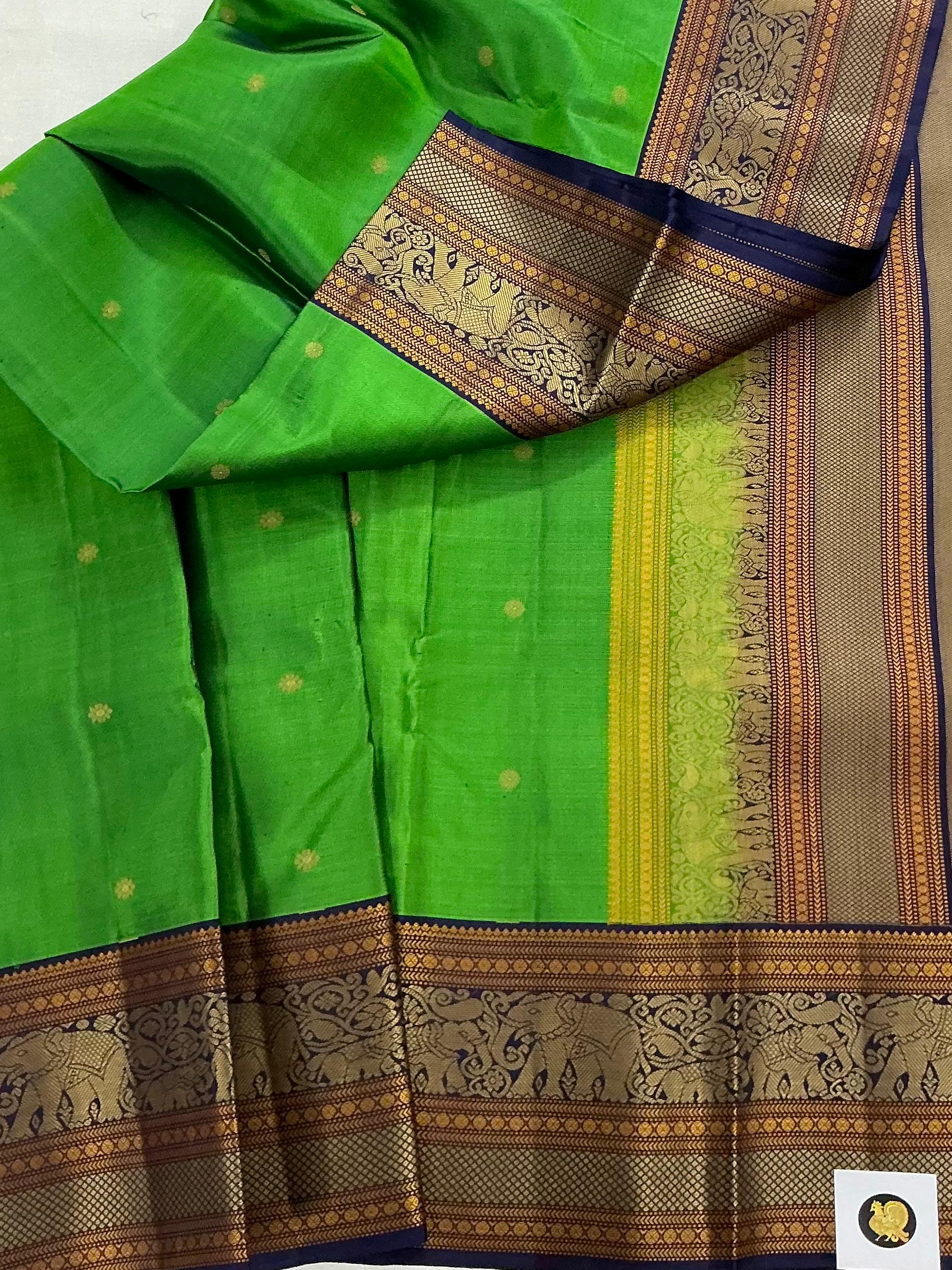 No Zari Kanjivaram Silk : Green & Blue