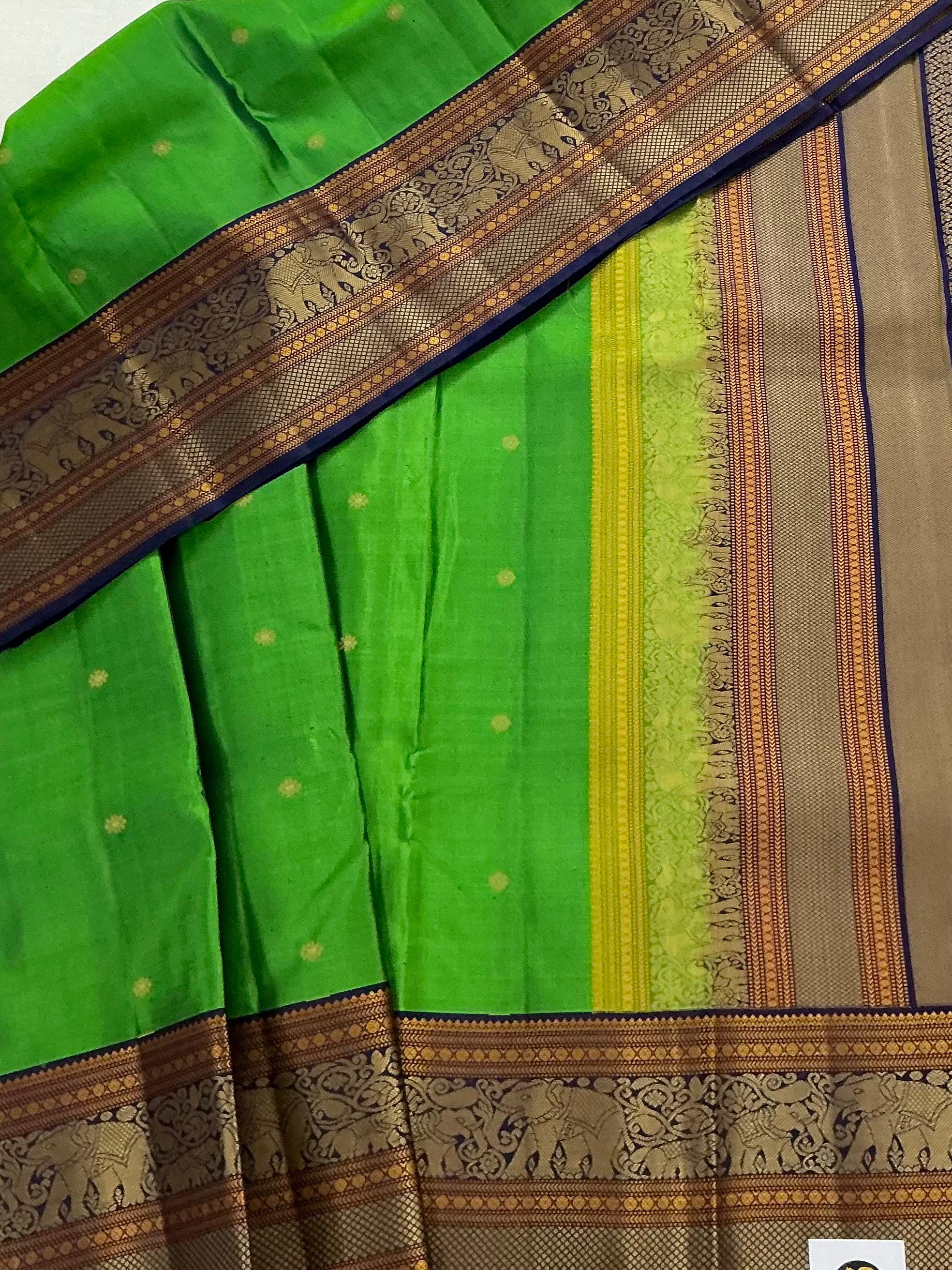 No Zari Kanjivaram Silk : Green & Blue