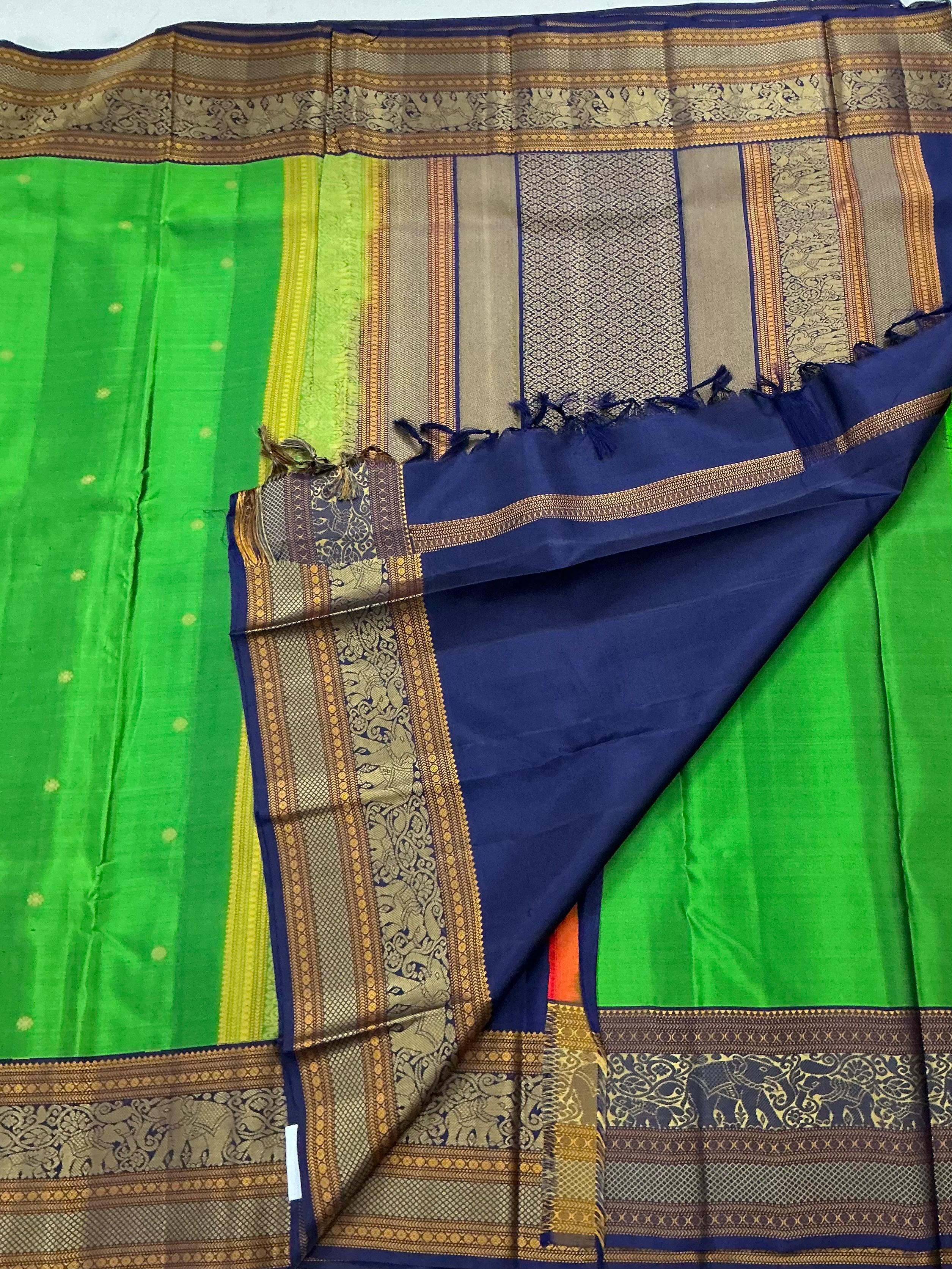 No Zari Kanjivaram Silk : Green & Blue