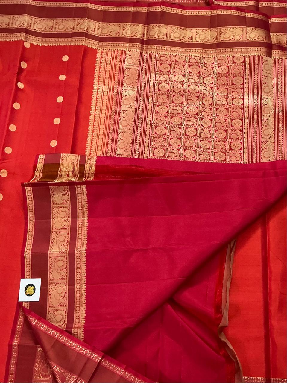 No Zari Kanjivaram Silk : Earthy Red & Wine Maroon