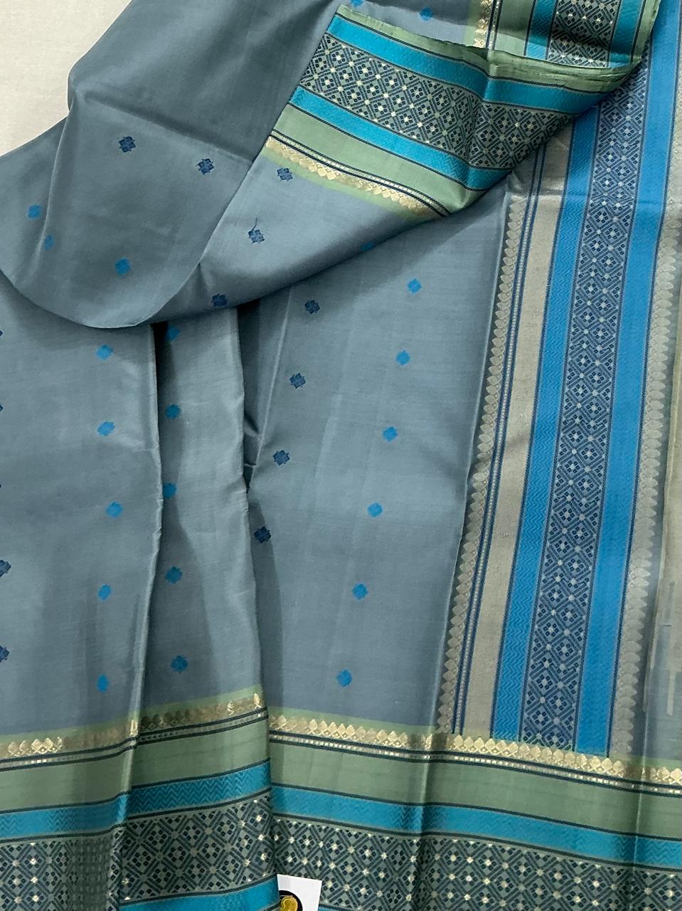 No Zari Kanjivaram Soft Silk : Soft blue & Mint Green