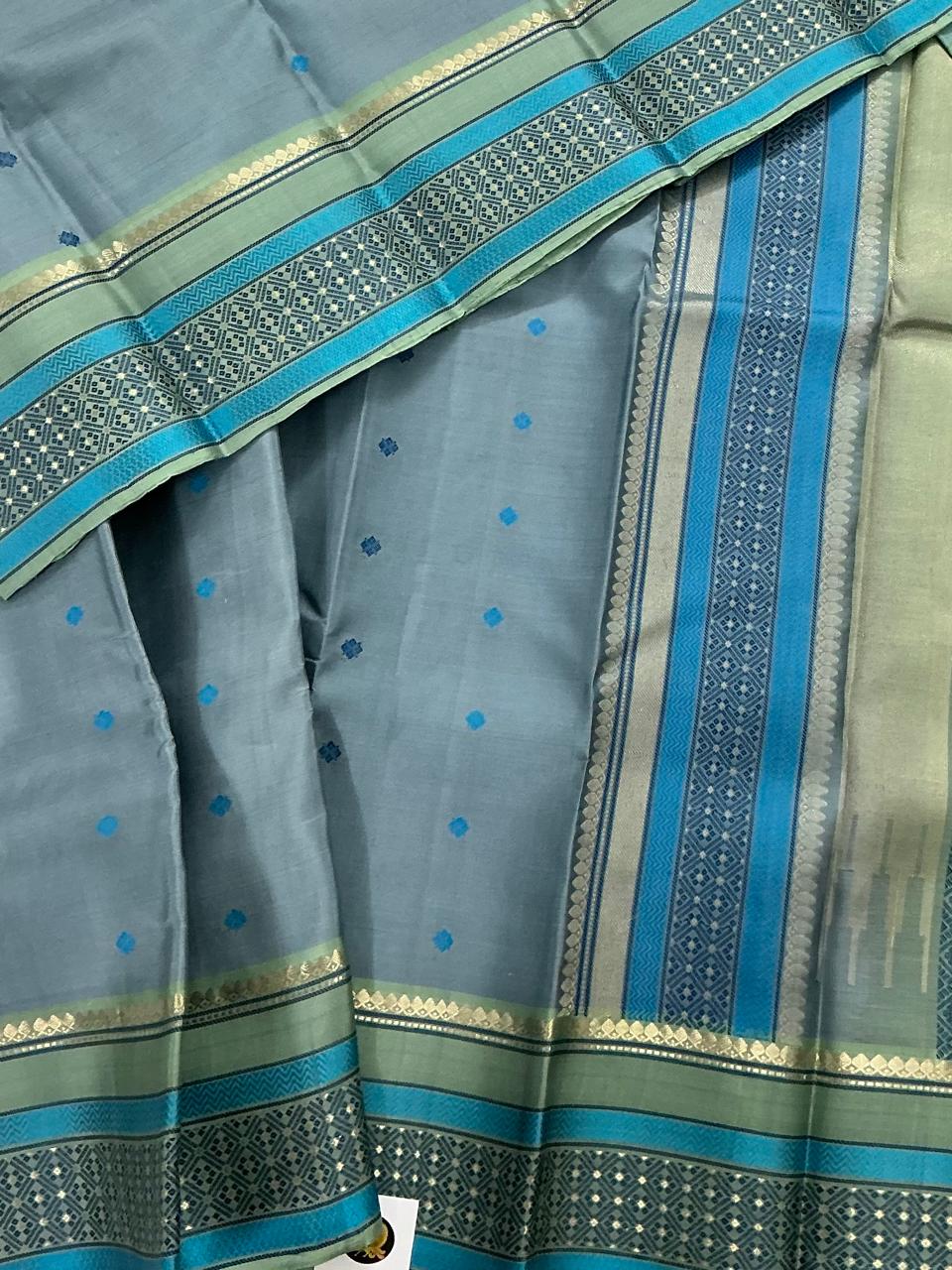 No Zari Kanjivaram Soft Silk : Soft blue & Mint Green