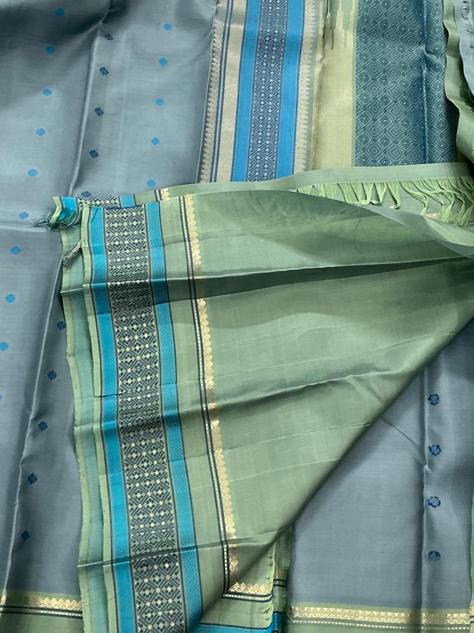 No Zari Kanjivaram Soft Silk : Soft blue & Mint Green