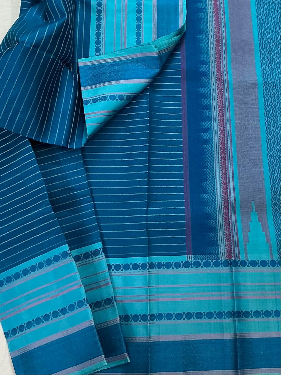 No Zari Kanjivaram Silk : Cobalt Blue on Blue