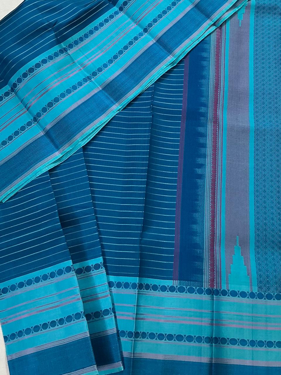 No Zari Kanjivaram Silk : Cobalt Blue on Blue