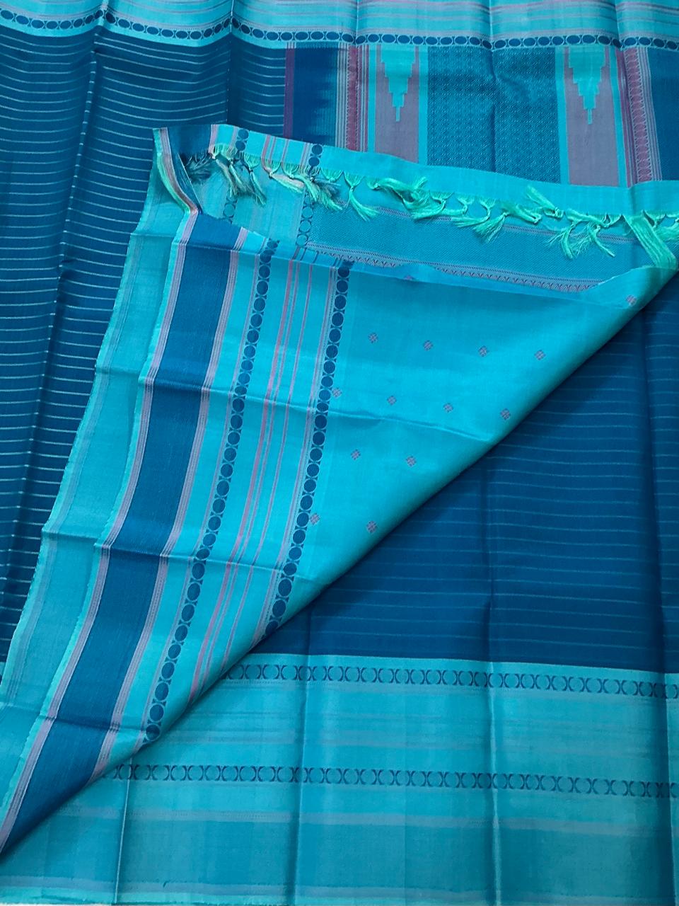 No Zari Kanjivaram Silk : Cobalt Blue on Blue