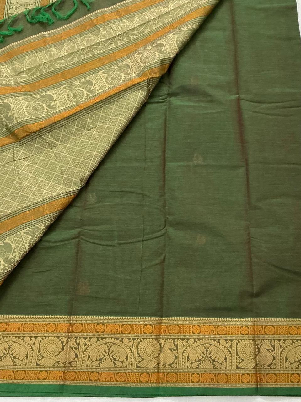 Handwoven Kanchi cotton : Olive Green
