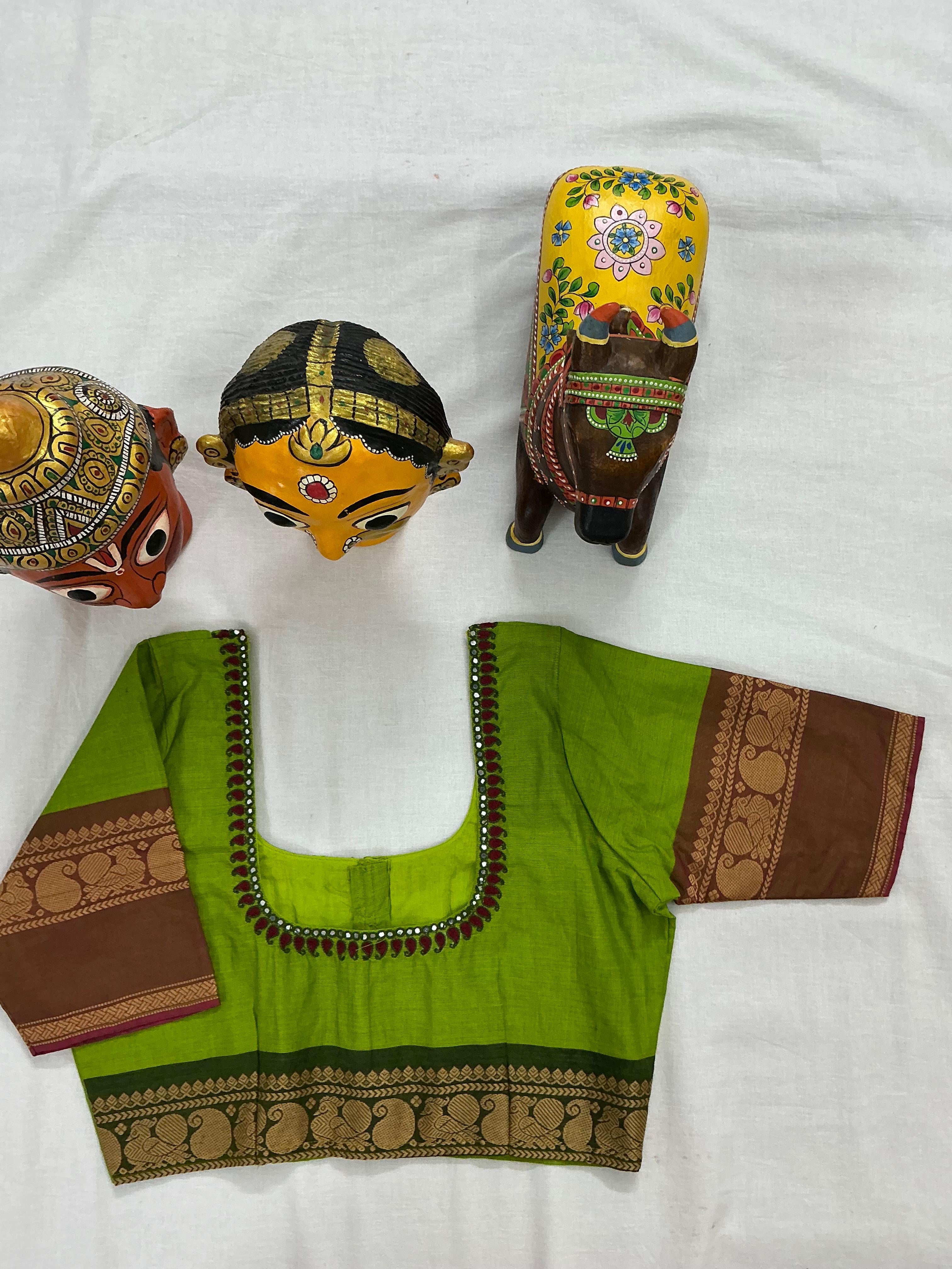 Handcrafted Ready to Wear Cotton Blouse - Parrot Green