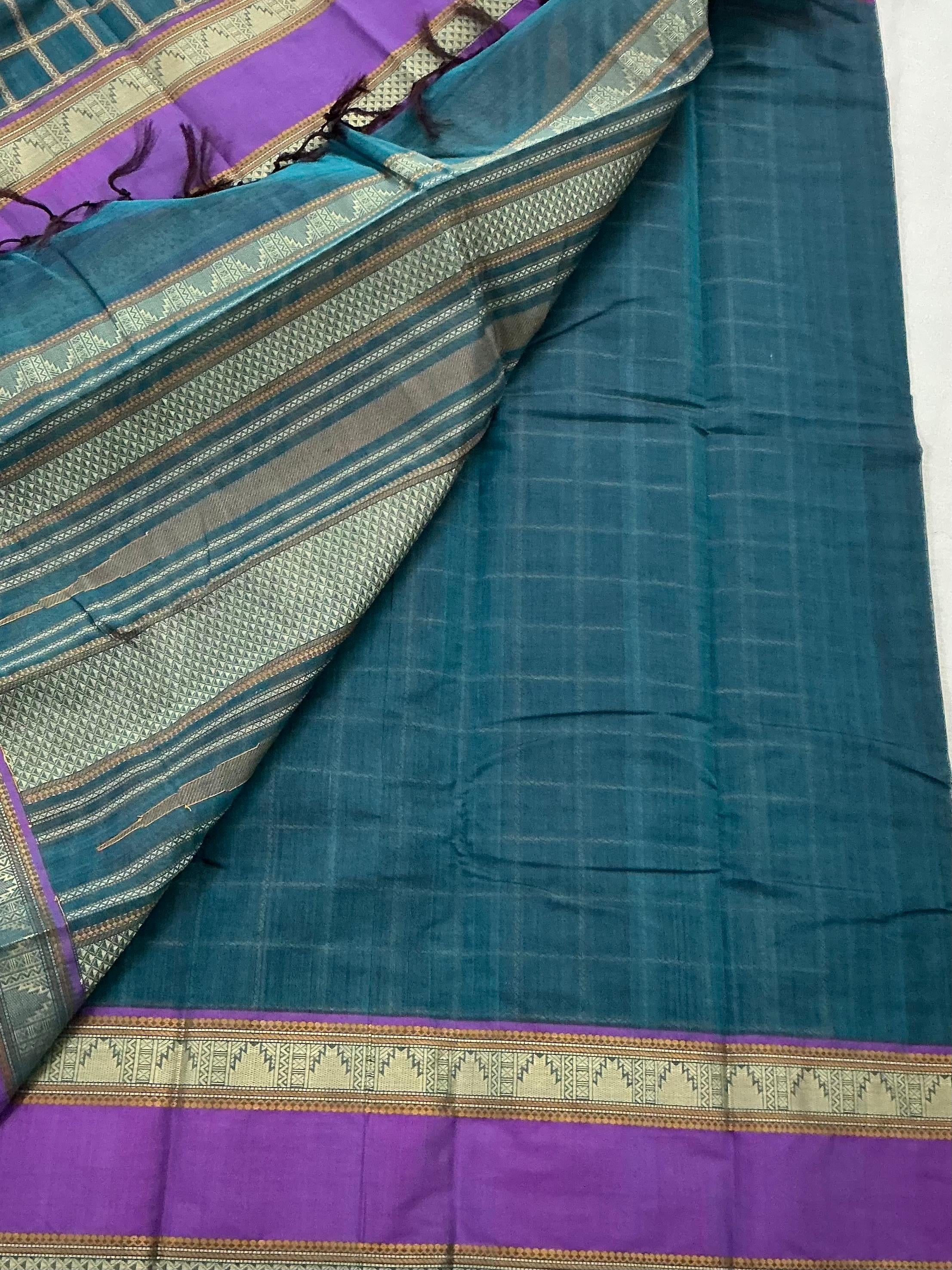 Handwoven Kanchi cotton :  Dark Cyan