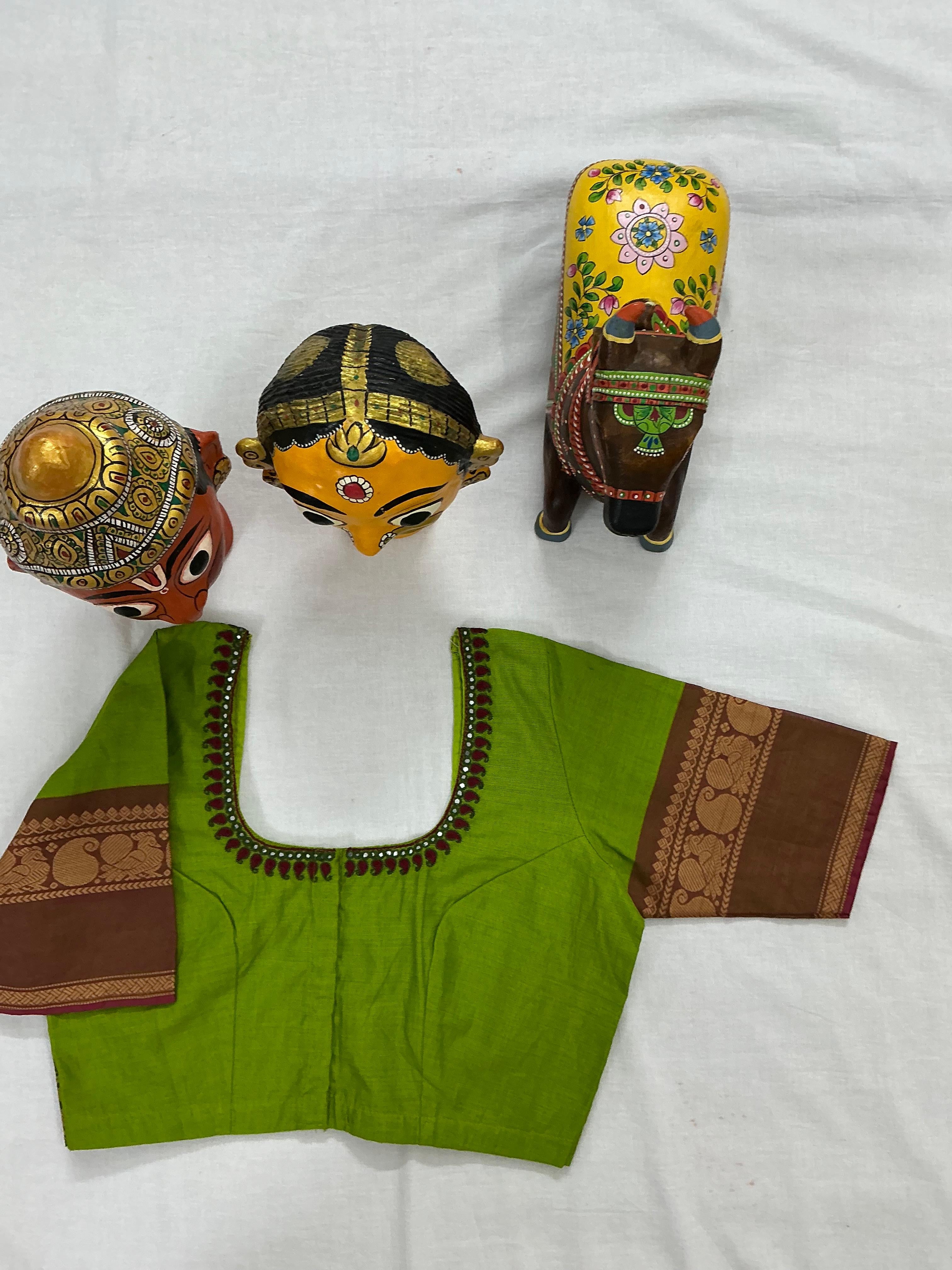 Handcrafted Ready to Wear Cotton Blouse - Parrot Green
